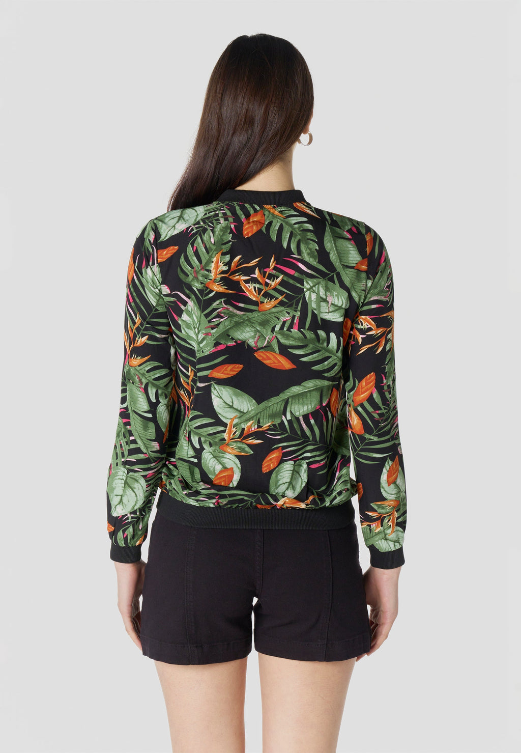 Bomber Chaqueta Mujer Estampado Tropical Semitransparente Holgada | Koroshi