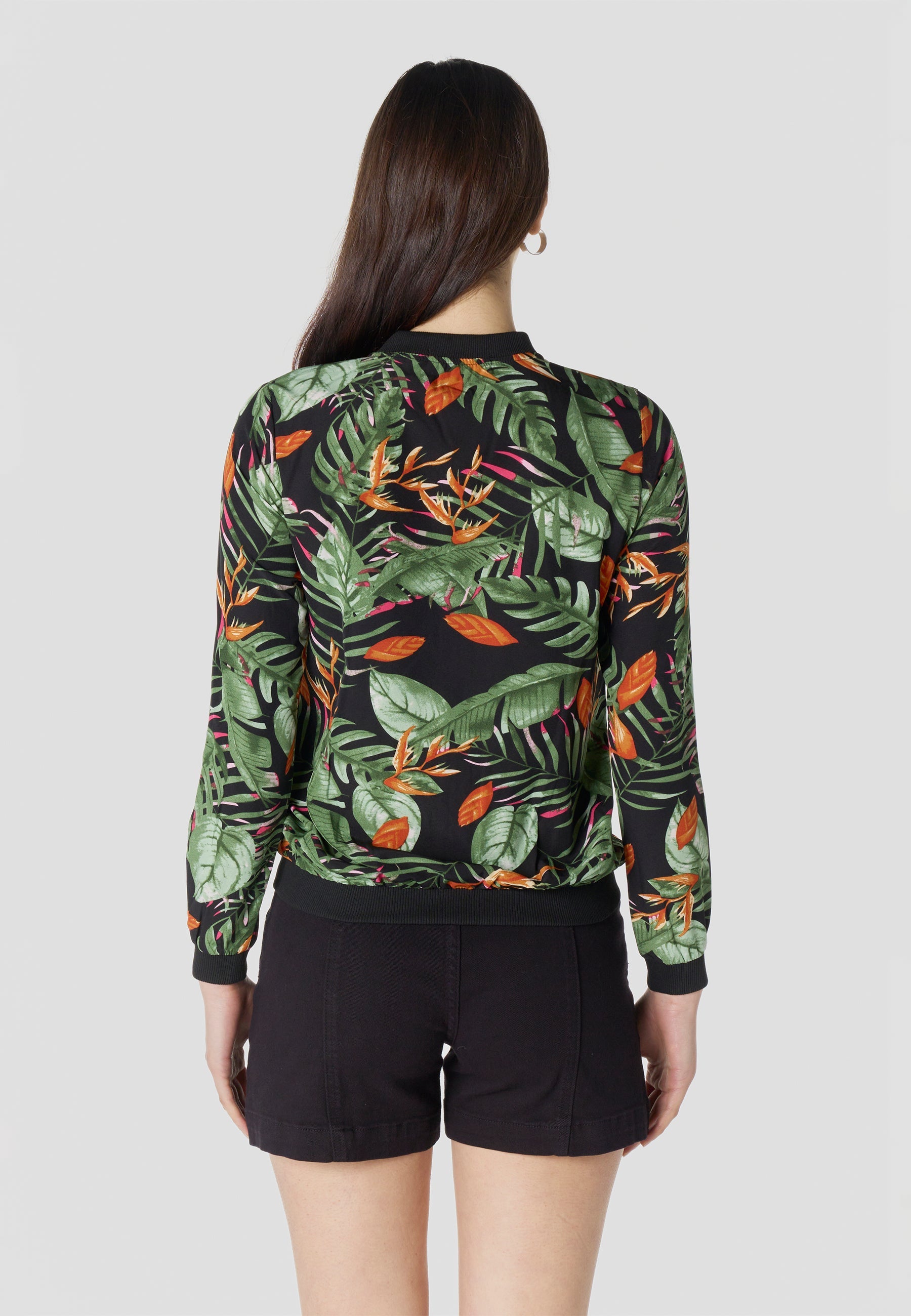 Bomber Chaqueta Mujer Estampado Tropical Semitransparente Holgada | Koroshi