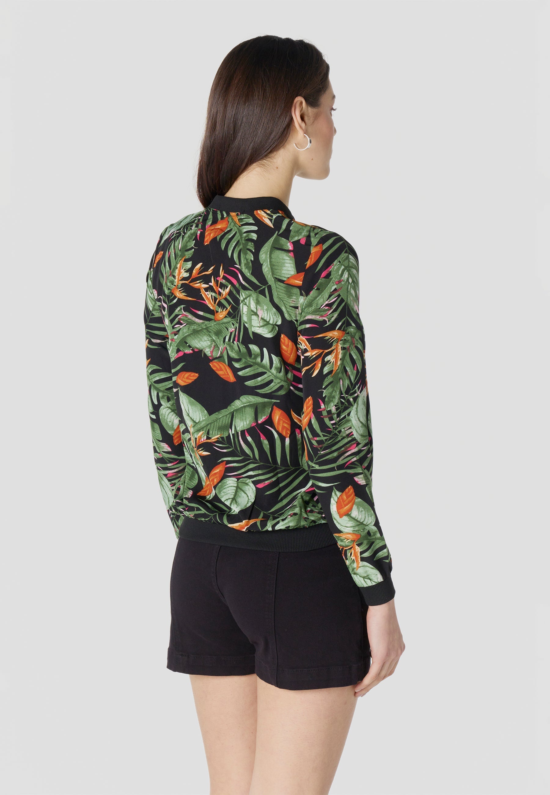 Bomber Chaqueta Mujer Estampado Tropical Semitransparente Holgada | Koroshi