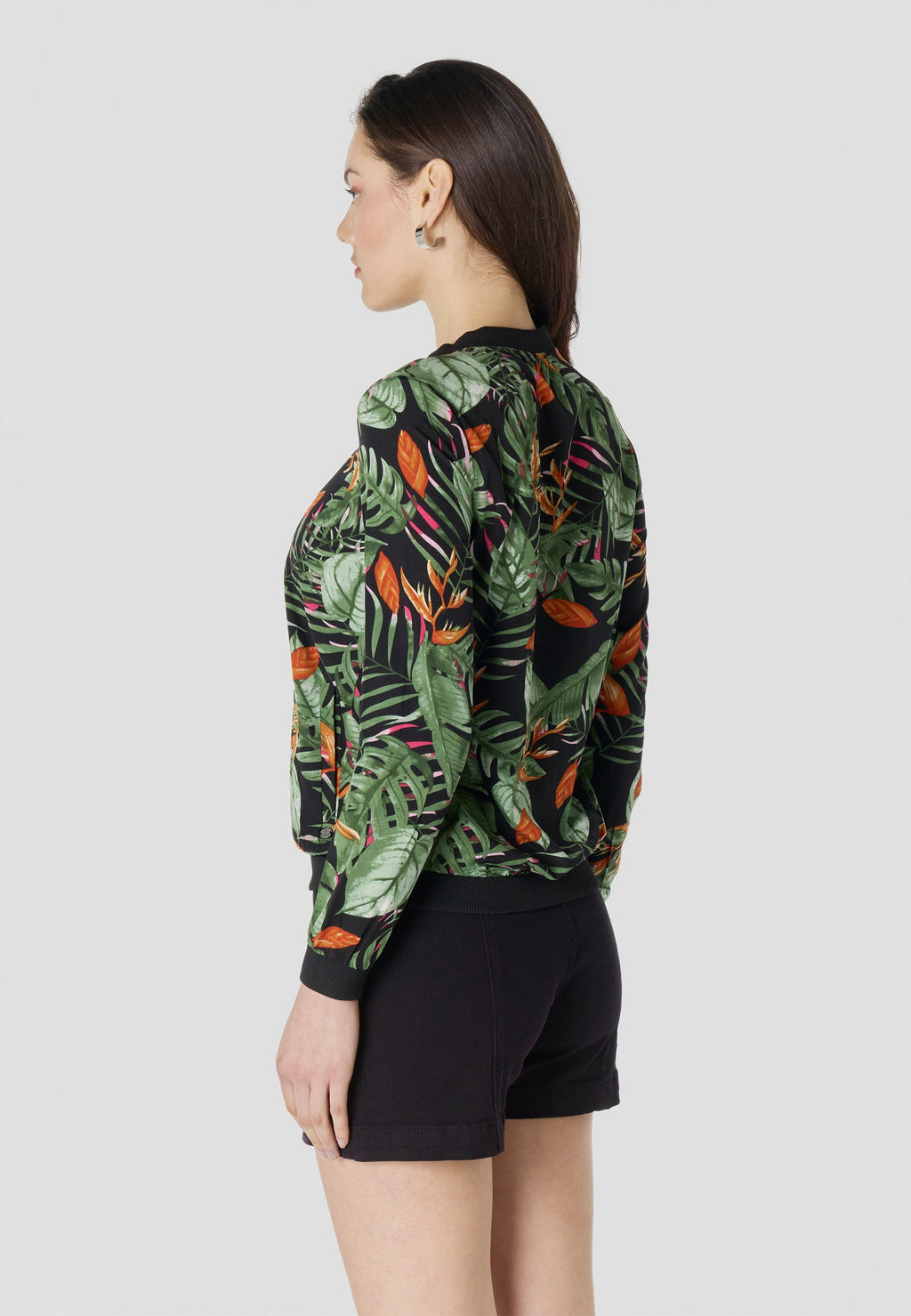 Bomber Chaqueta Mujer Estampado Tropical Semitransparente Holgada | Koroshi