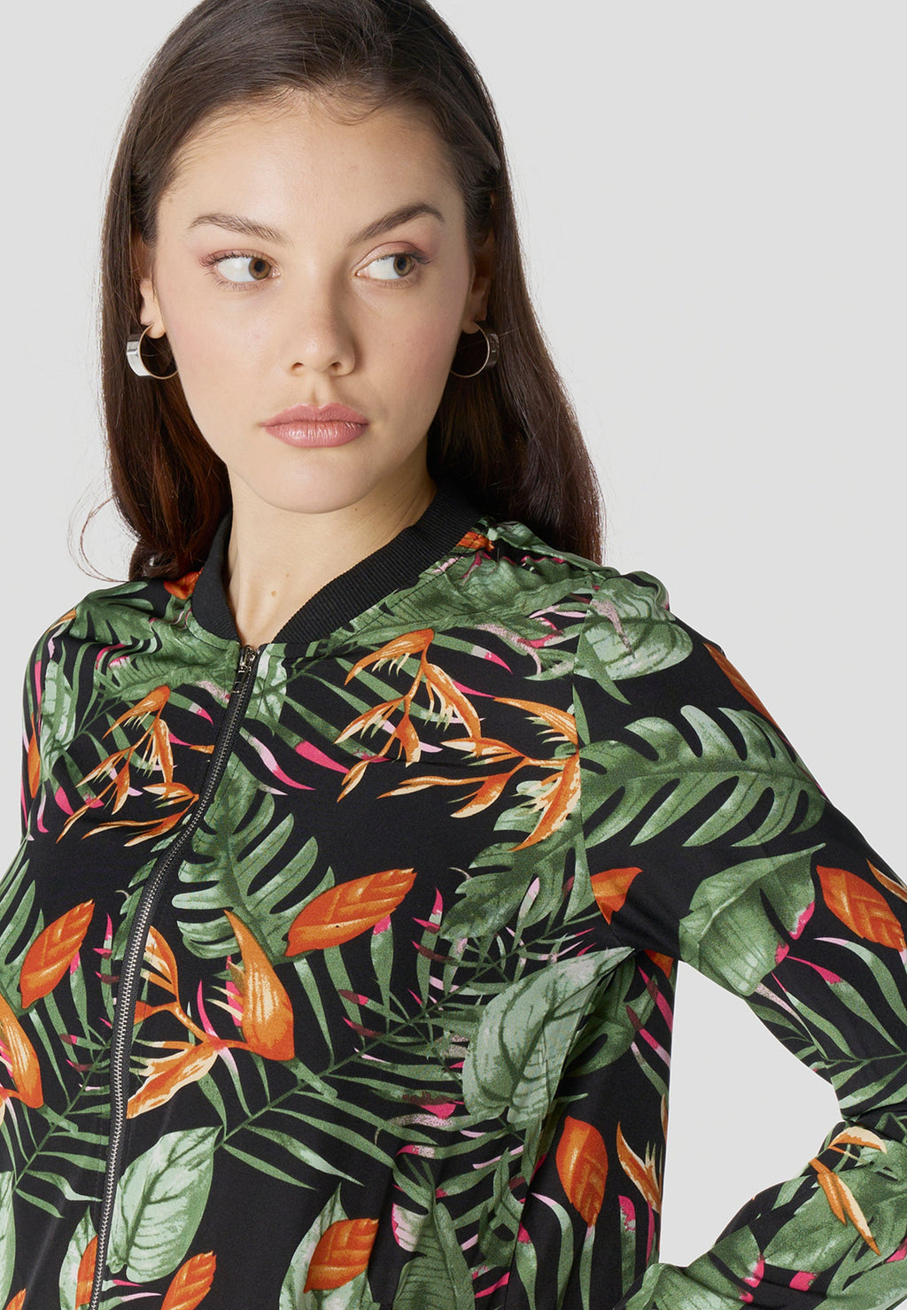 Bomber Chaqueta Mujer Estampado Tropical Semitransparente Holgada | Koroshi