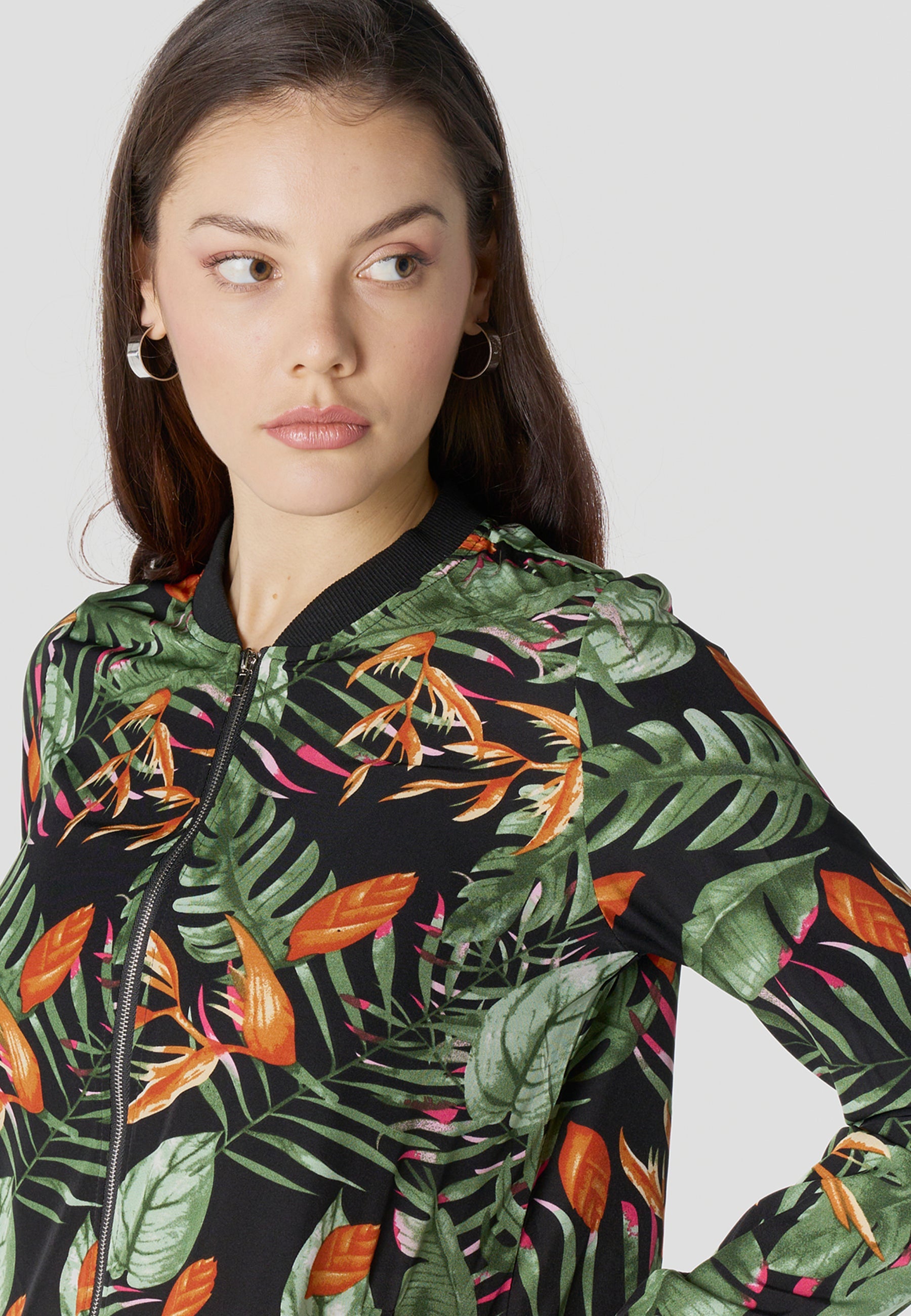 Bomber Chaqueta Mujer Estampado Tropical Semitransparente Holgada | Koroshi