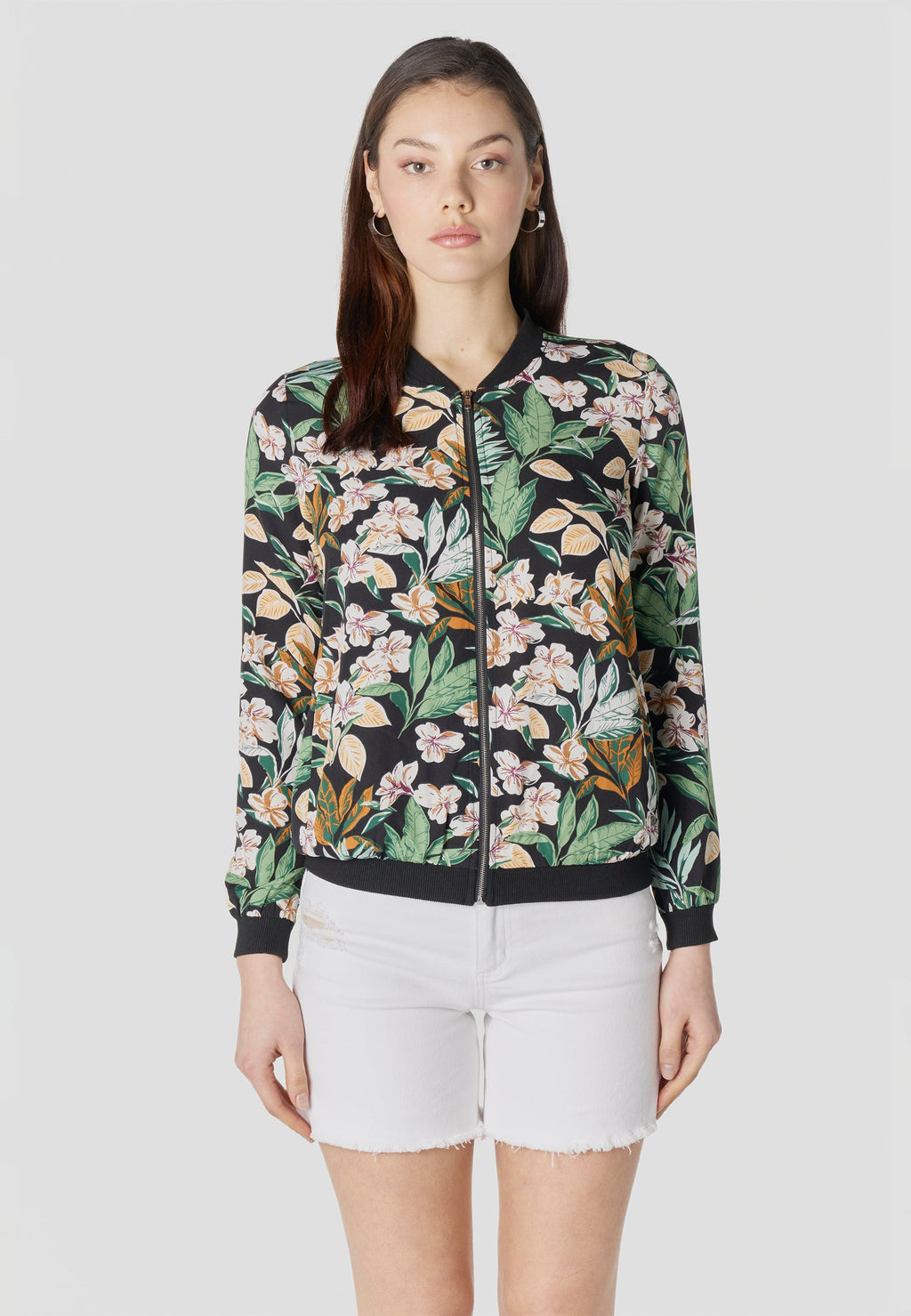 Bomber Chaqueta Mujer Estampado Tropical Semitransparente Holgada | Koroshi