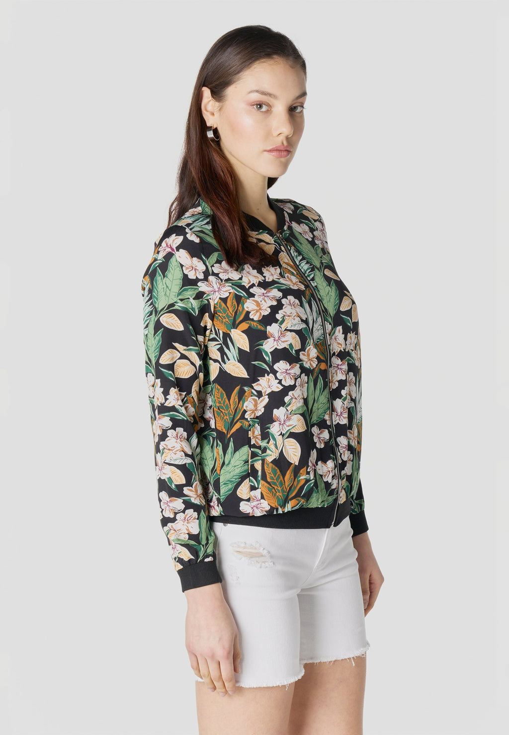 Bomber Chaqueta Mujer Estampado Tropical Semitransparente Holgada | Koroshi