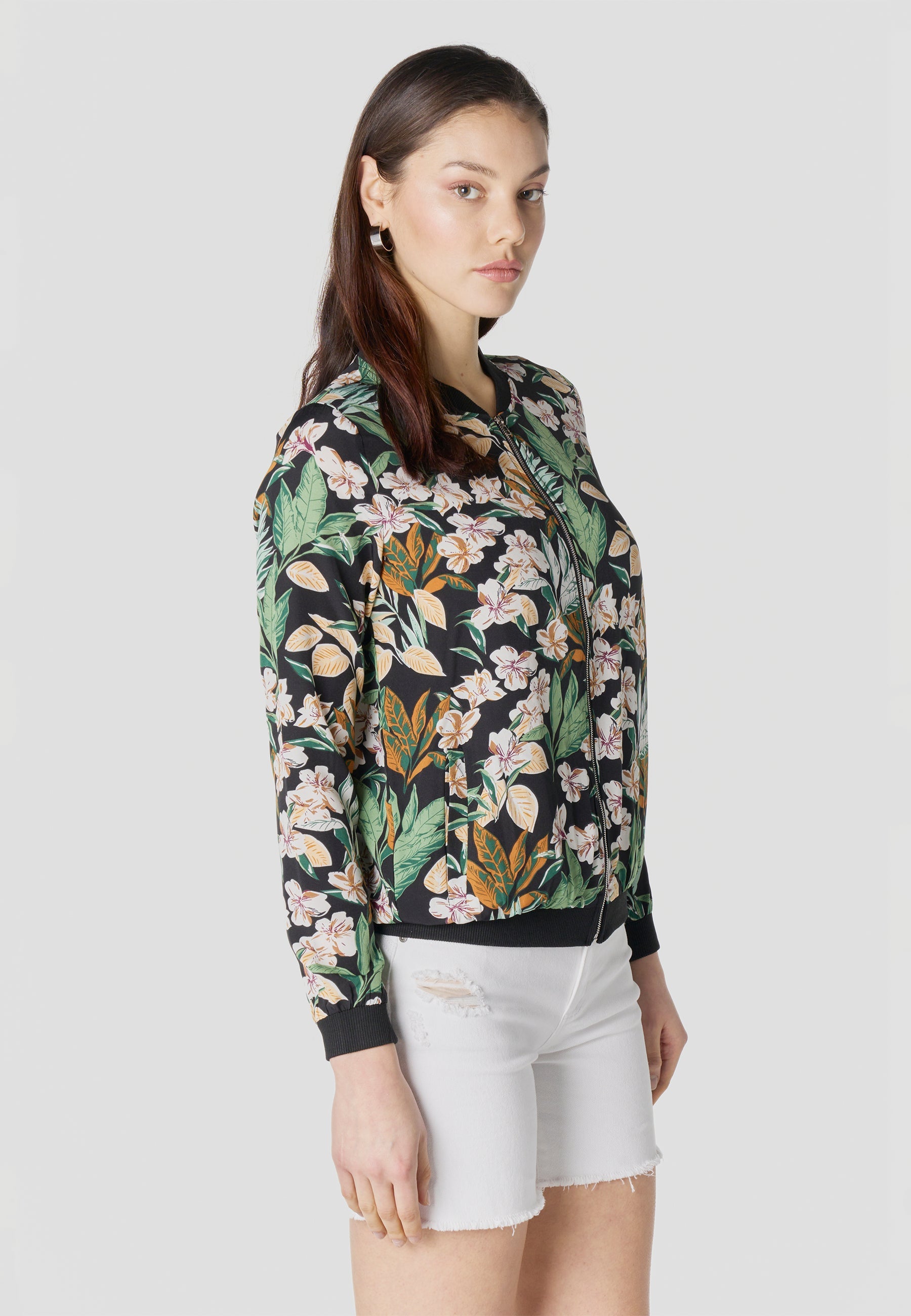 Bomber Chaqueta Mujer Estampado Tropical Semitransparente Holgada | Koroshi