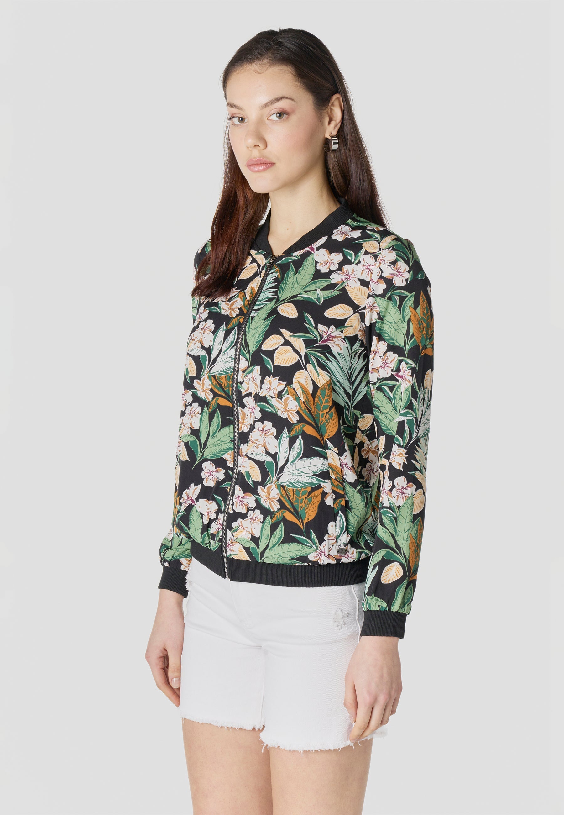 Bomber Chaqueta Mujer Estampado Tropical Semitransparente Holgada | Koroshi