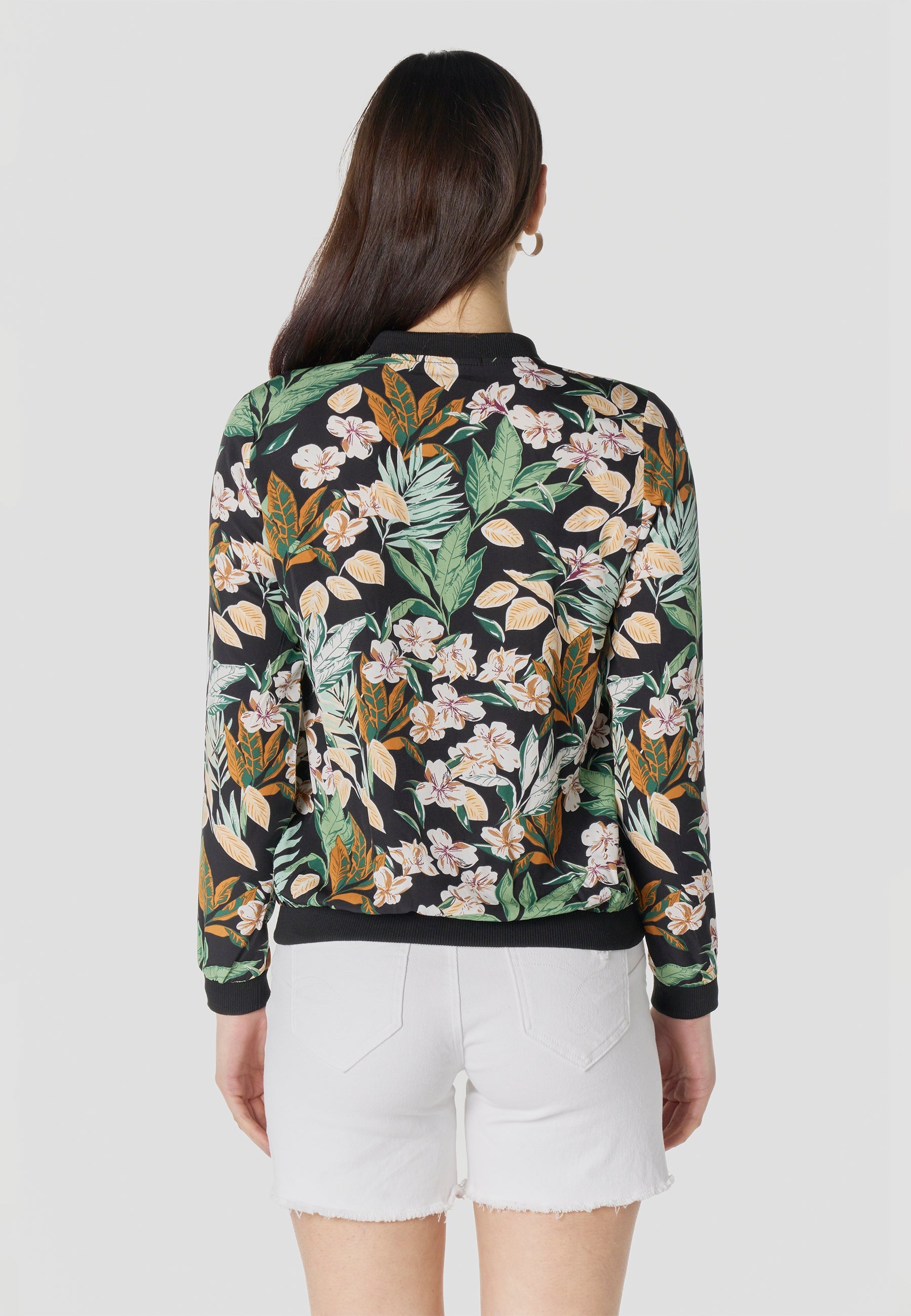 Bomber Chaqueta Mujer Estampado Tropical Semitransparente Holgada | Koroshi