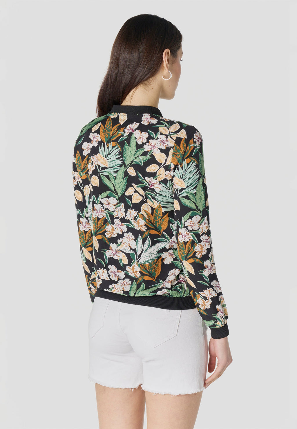 Bomber Chaqueta Mujer Estampado Tropical Semitransparente Holgada | Koroshi