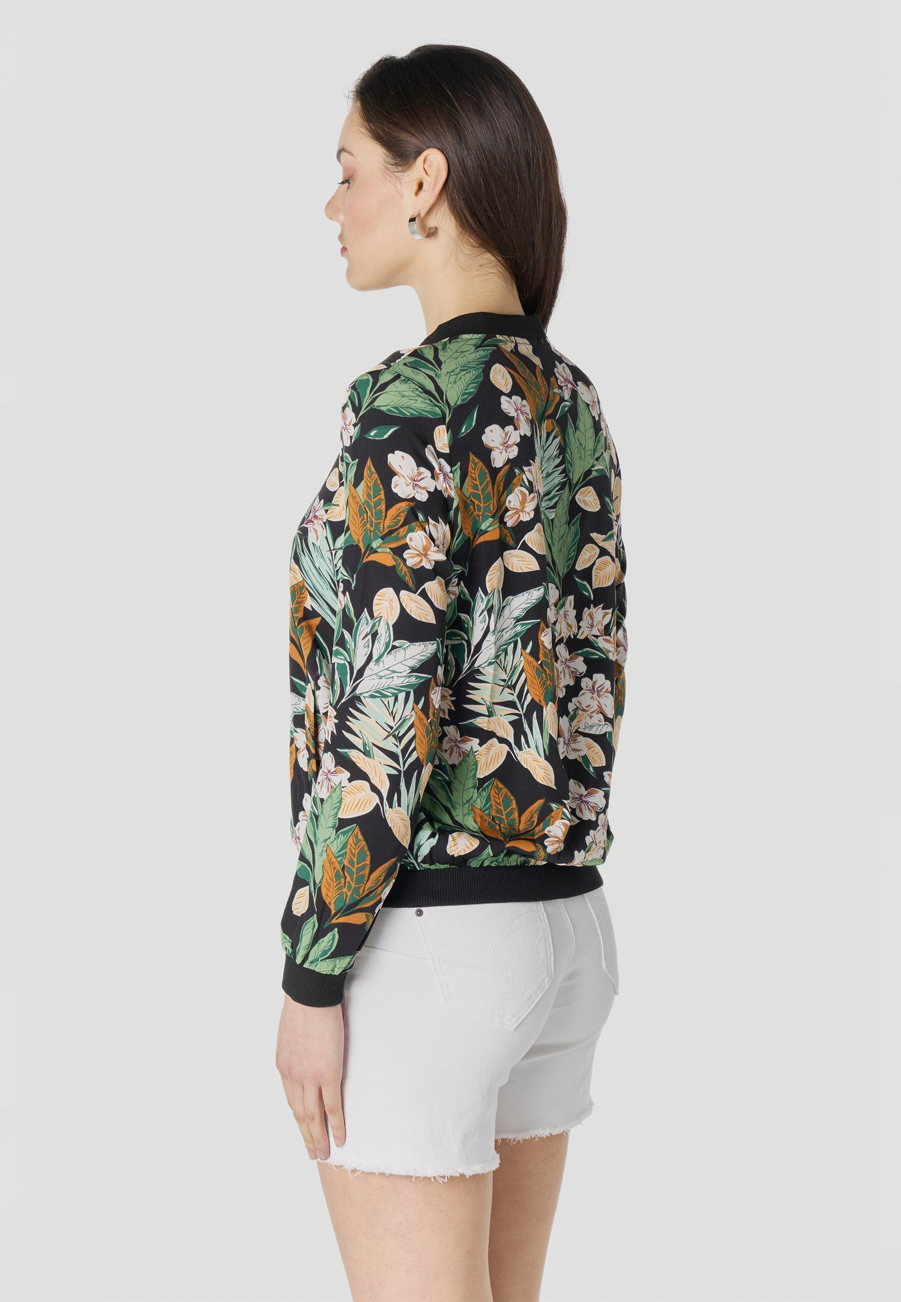 Bomber Chaqueta Mujer Estampado Tropical Semitransparente Holgada | Koroshi