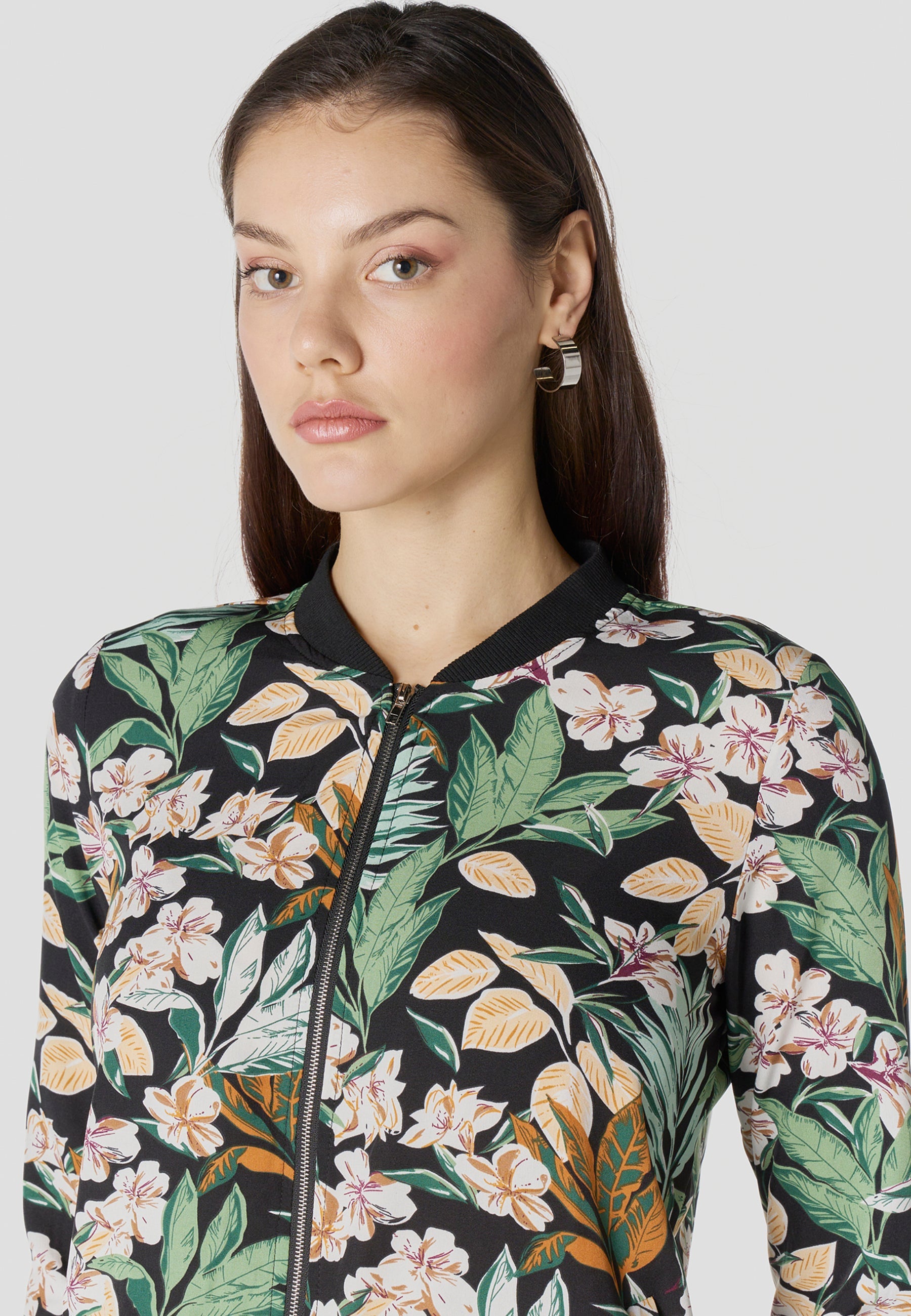 Bomber Chaqueta Mujer Estampado Tropical Semitransparente Holgada | Koroshi