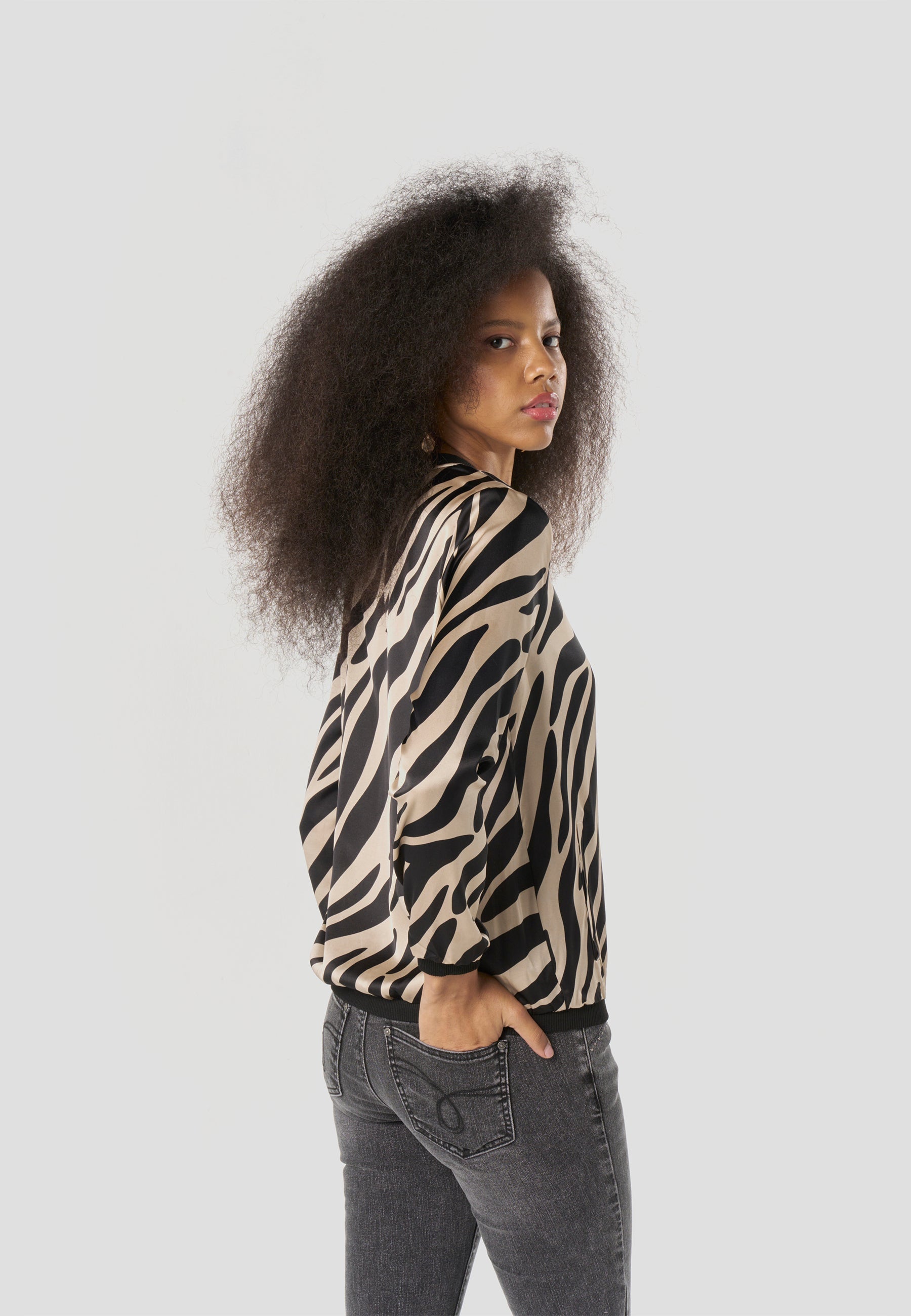 Bomber Chaqueta Mujer Estampado Bicolor Relajada | Koroshi