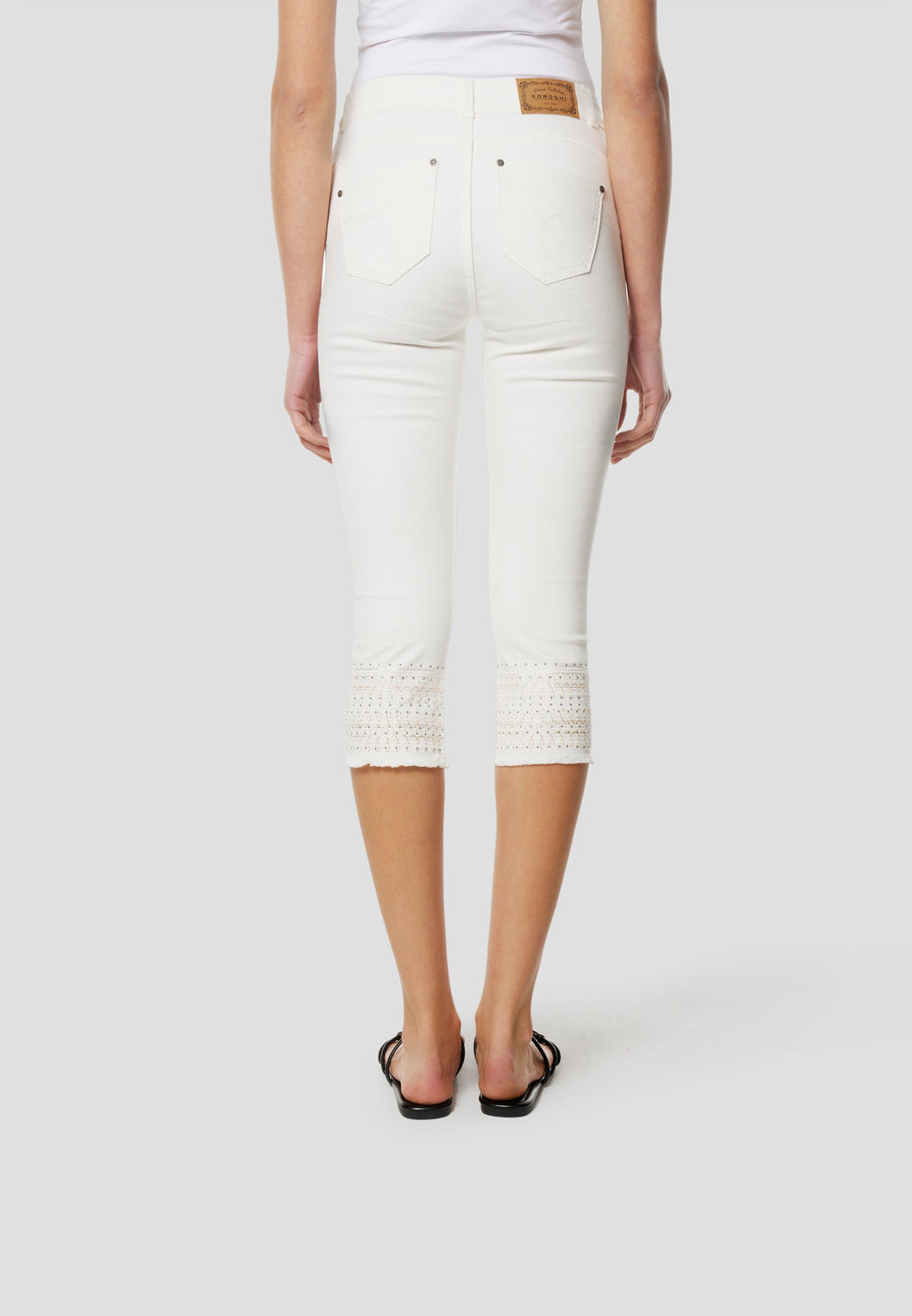 Pantalón Pirata Mujer Bajo Bordado Cintura Media – Koroshi Blanco