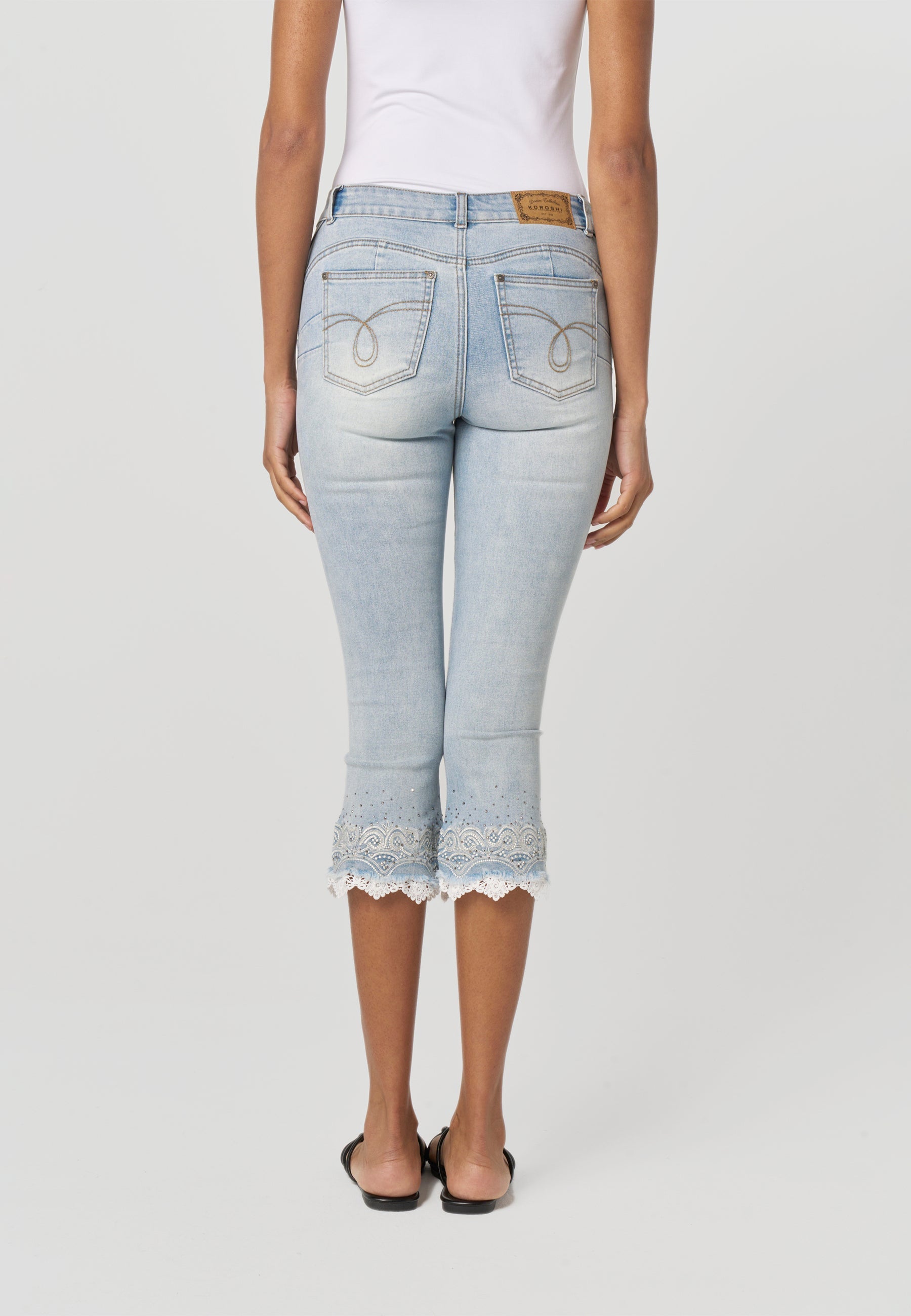 Pantalón Pirata Push Up Mujer Denim Bajo Encaje – Koroshi Azul Claro