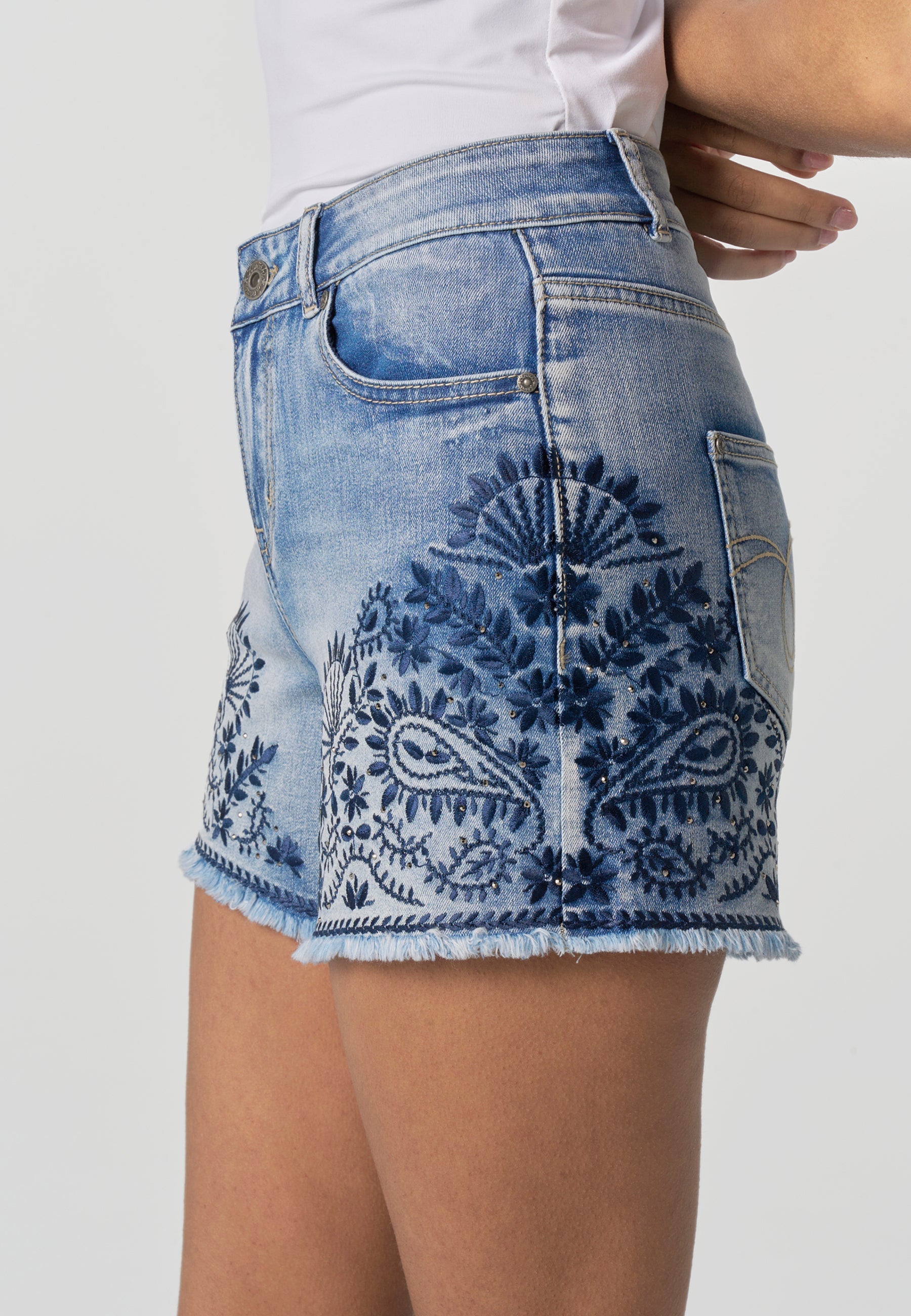 Pantalón Corto Mujer Vaquero Bordado – Koroshi Azul Medio