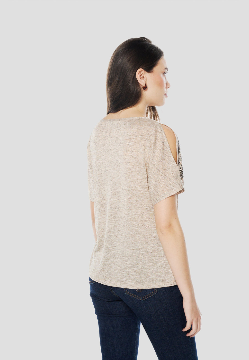 Camiseta Mujer Manga Corta Pedrería en Hombros – Koroshi 2612TP00