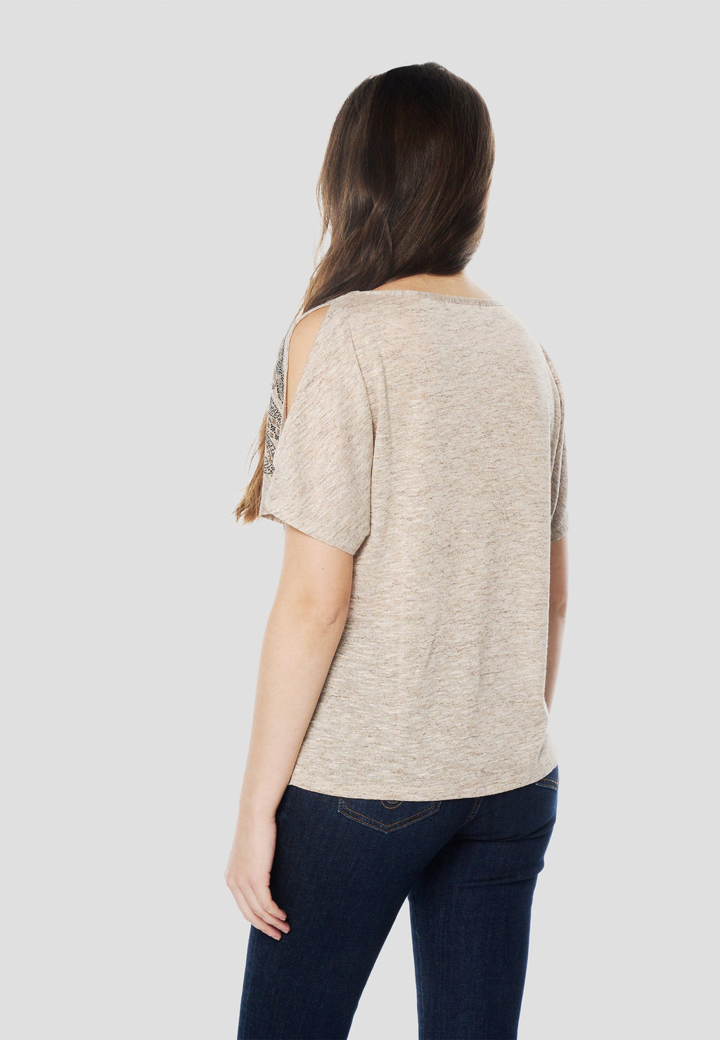 Camiseta Mujer Manga Corta Pedrería en Hombros – Koroshi 2612TP00