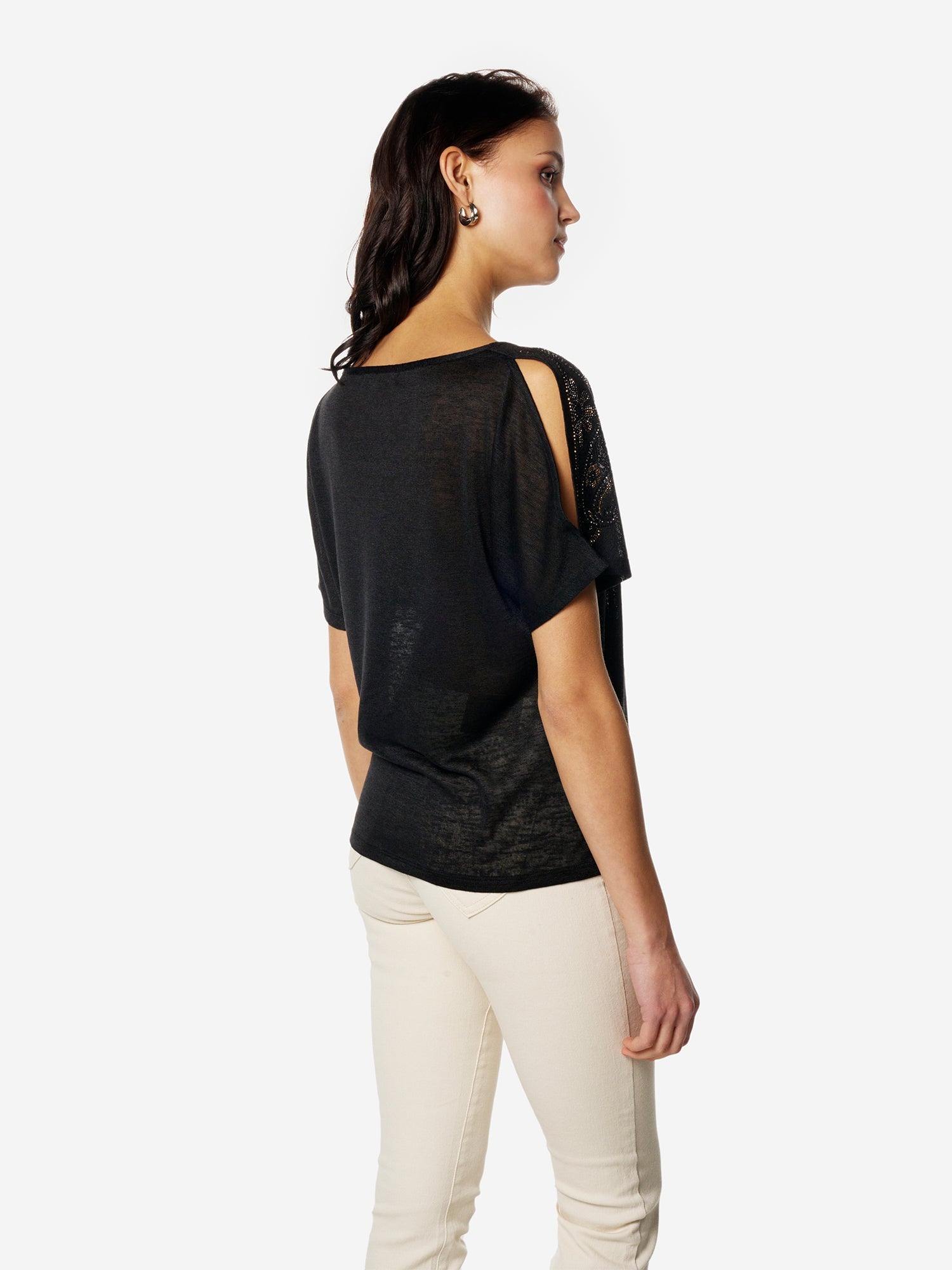 Camiseta Mujer Manga Corta Pedrería en Hombros – Koroshi 2612TP00