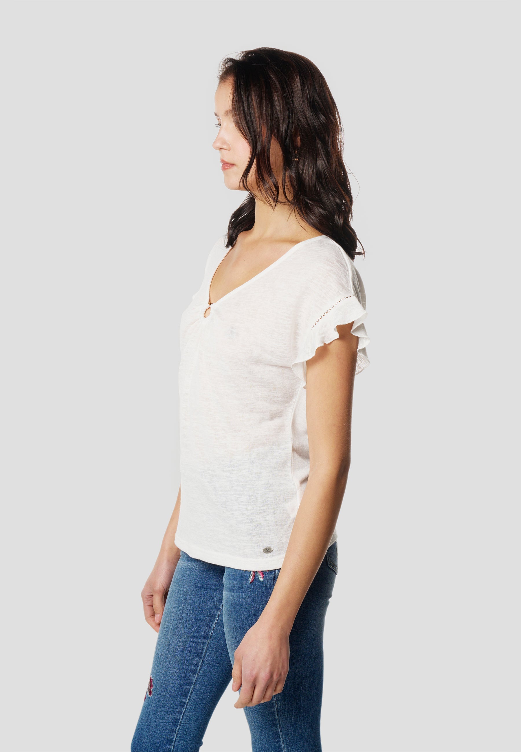 Camiseta Mujer Manga Corta Escote Pico con Aro – Koroshi 2612TP02