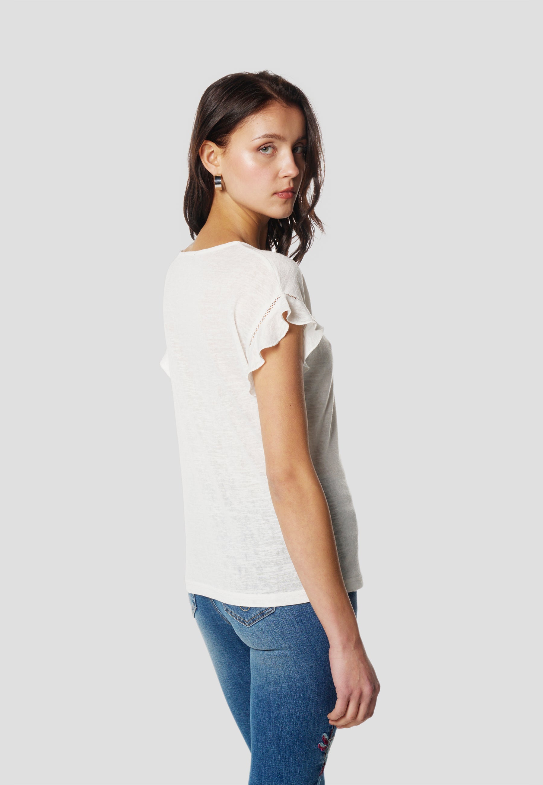 Camiseta Mujer Manga Corta Escote Pico con Aro – Koroshi 2612TP02