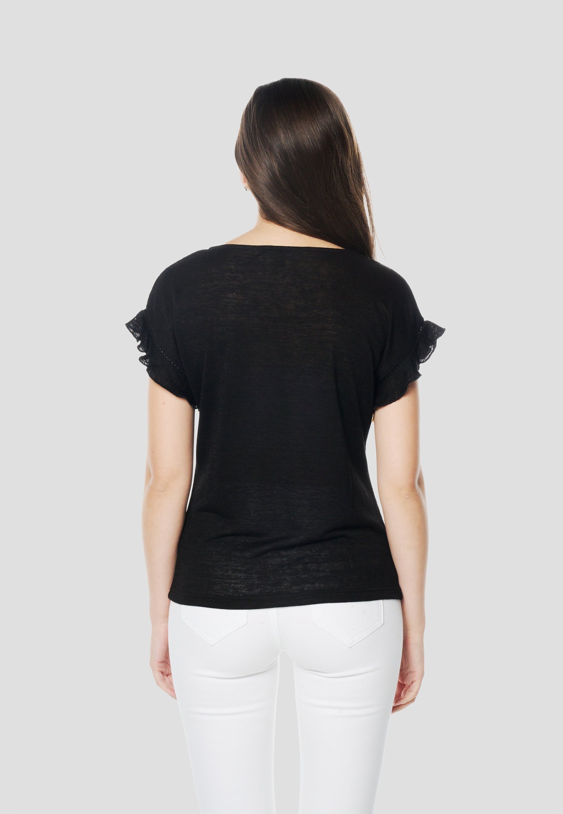 Camiseta Mujer Manga Corta Escote Pico con Aro – Koroshi 2612TP02