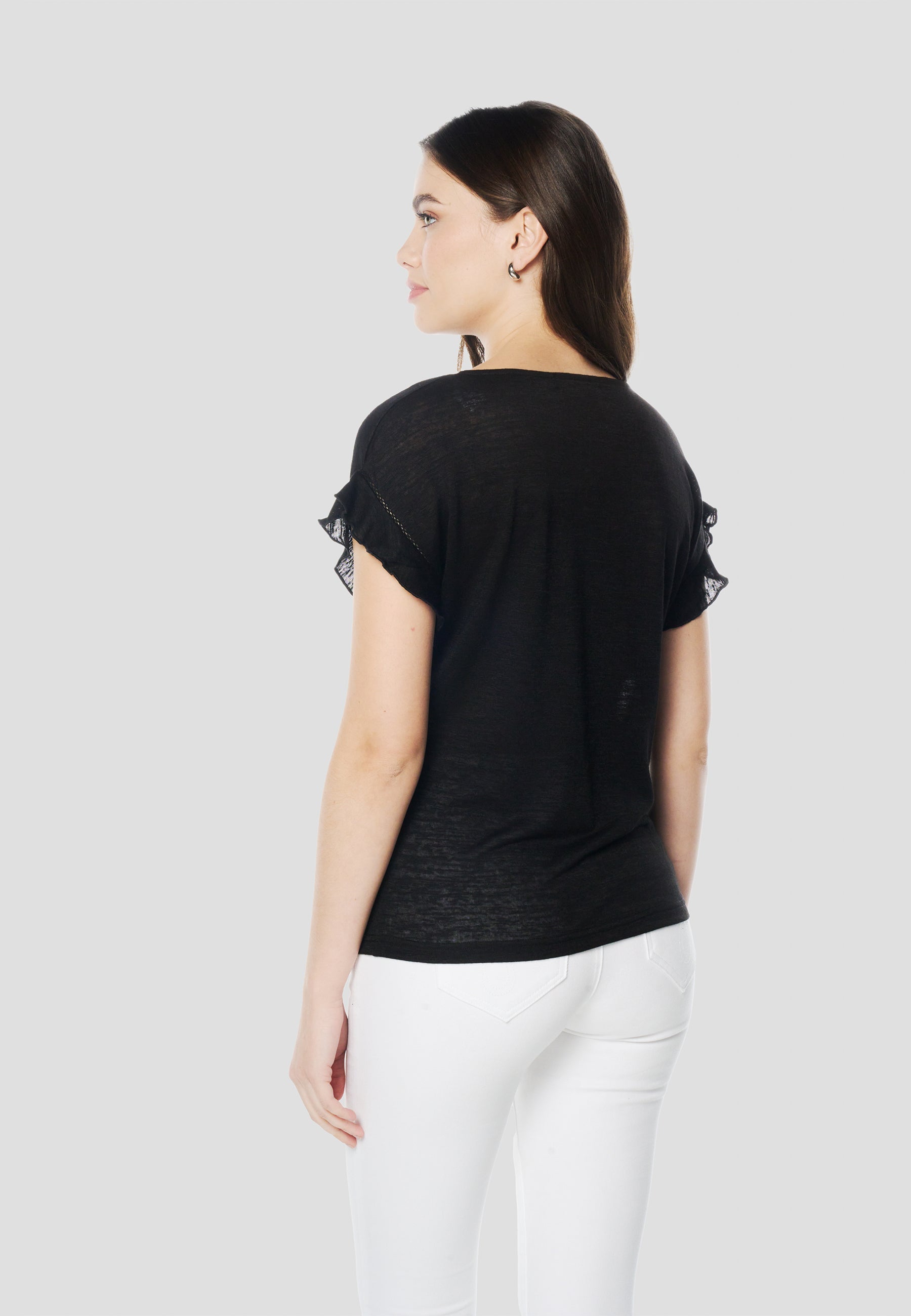 Camiseta Mujer Manga Corta Escote Pico con Aro – Koroshi 2612TP02