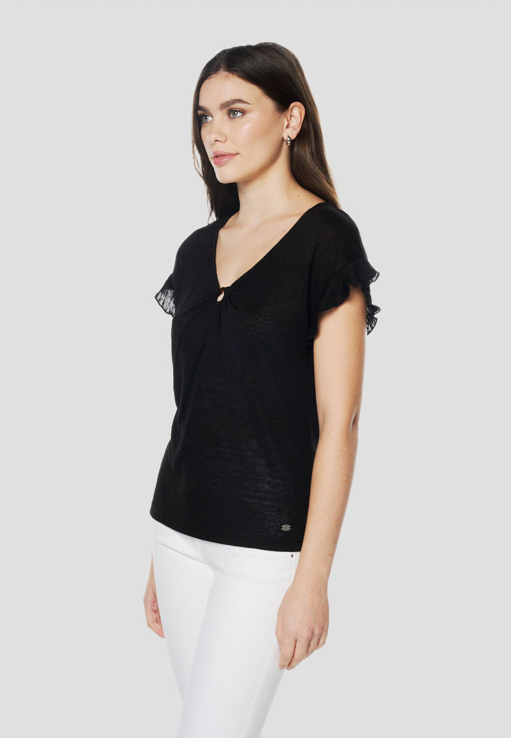 Camiseta Mujer Manga Corta Escote Pico con Aro – Koroshi 2612TP02
