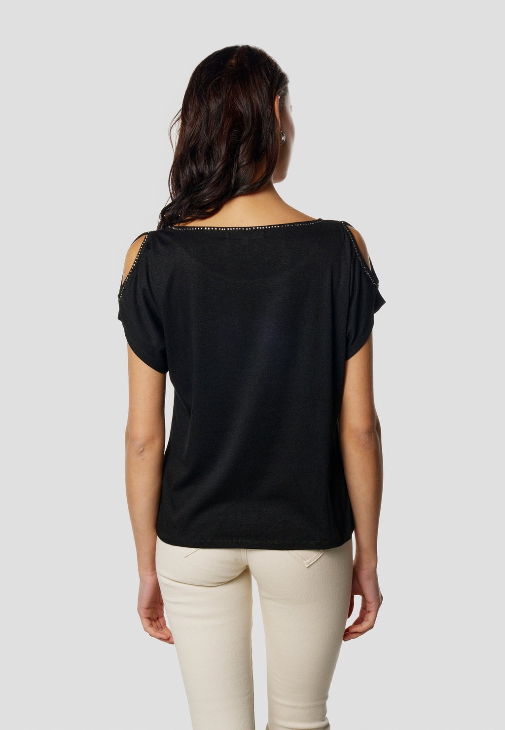 Camiseta Mujer Manga Corta Escote con Pedrería y Abertura – Koroshi 2612TP05