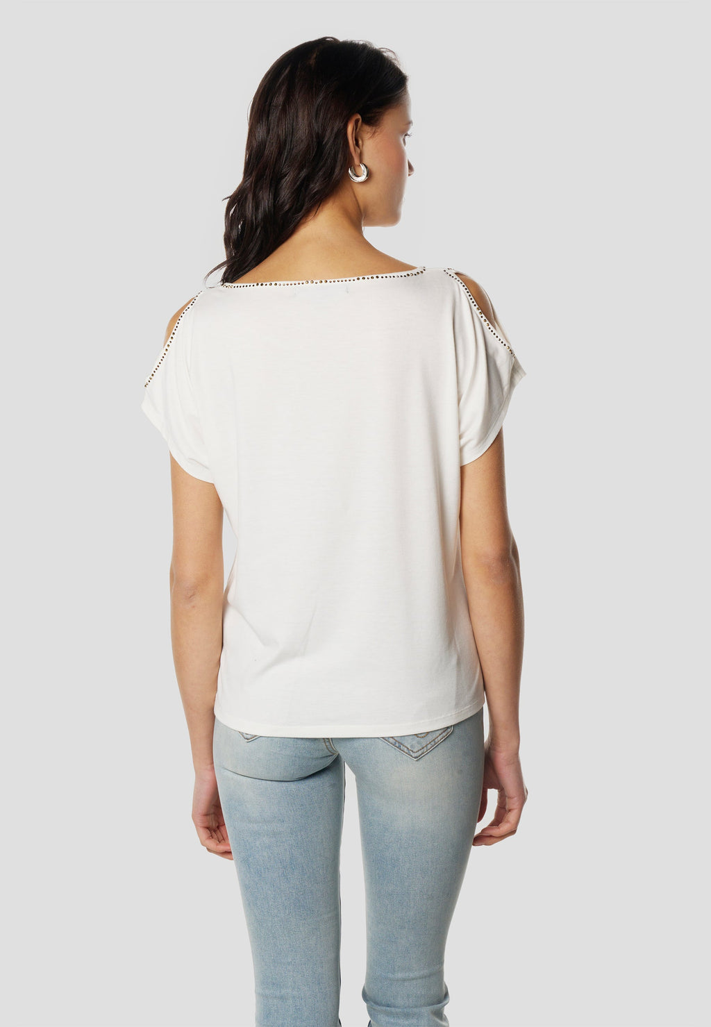 Camiseta Mujer Manga Corta Escote con Pedrería y Abertura – Koroshi 2612TP05