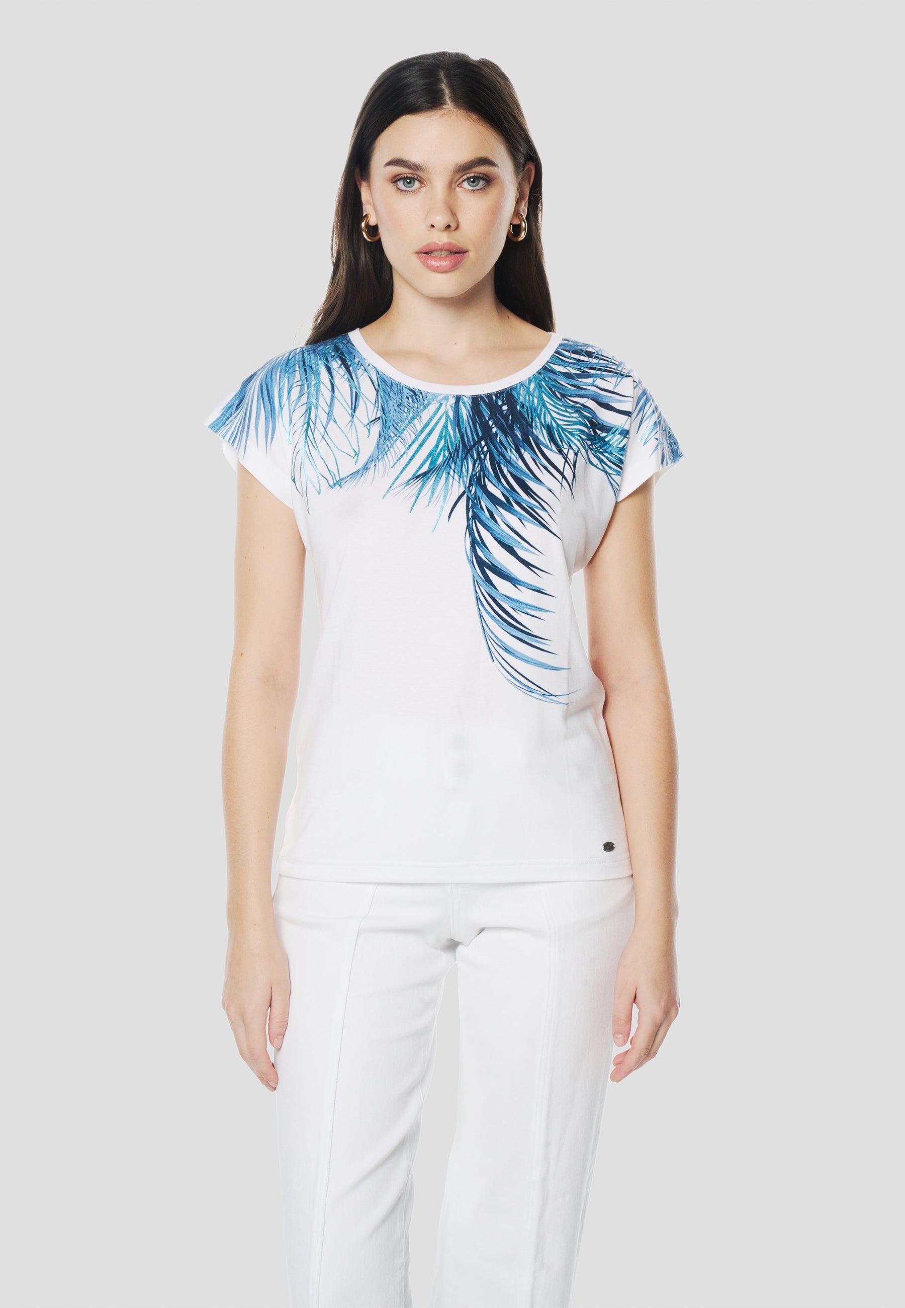 Camiseta Mujer Manga Corta Estampado Palmera – Koroshi 2612TP06