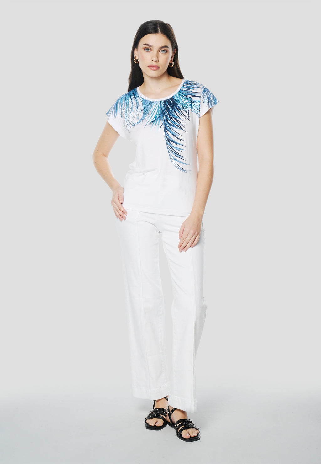 Camiseta Mujer Manga Corta Estampado Palmera – Koroshi 2612TP06