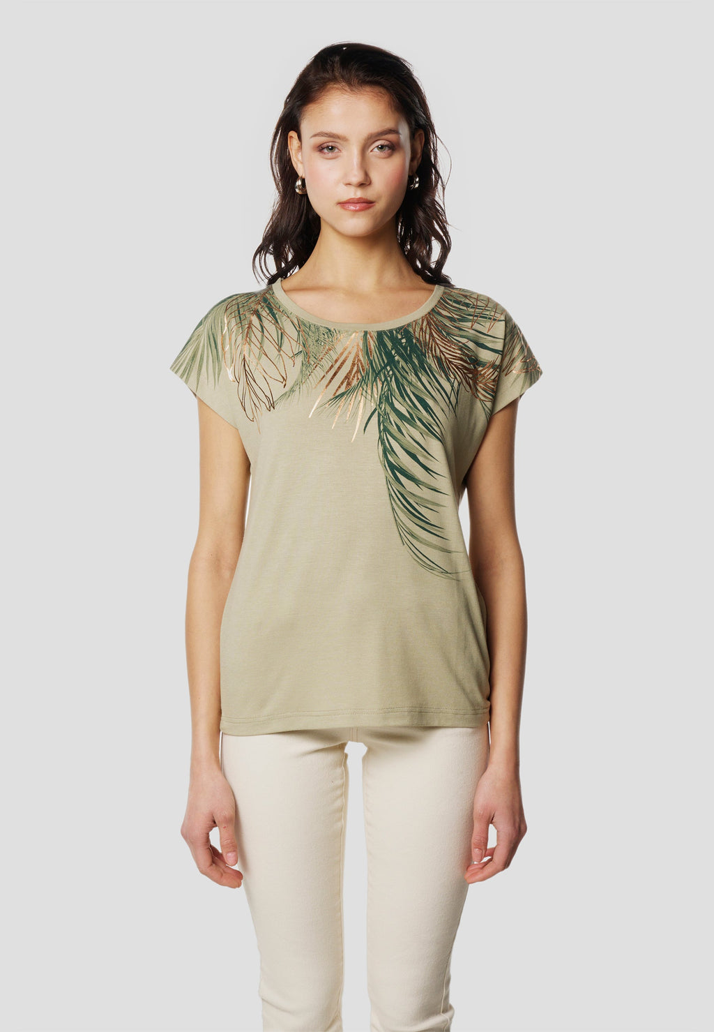 Camiseta Mujer Manga Corta Estampado Palmera – Koroshi 2612TP06