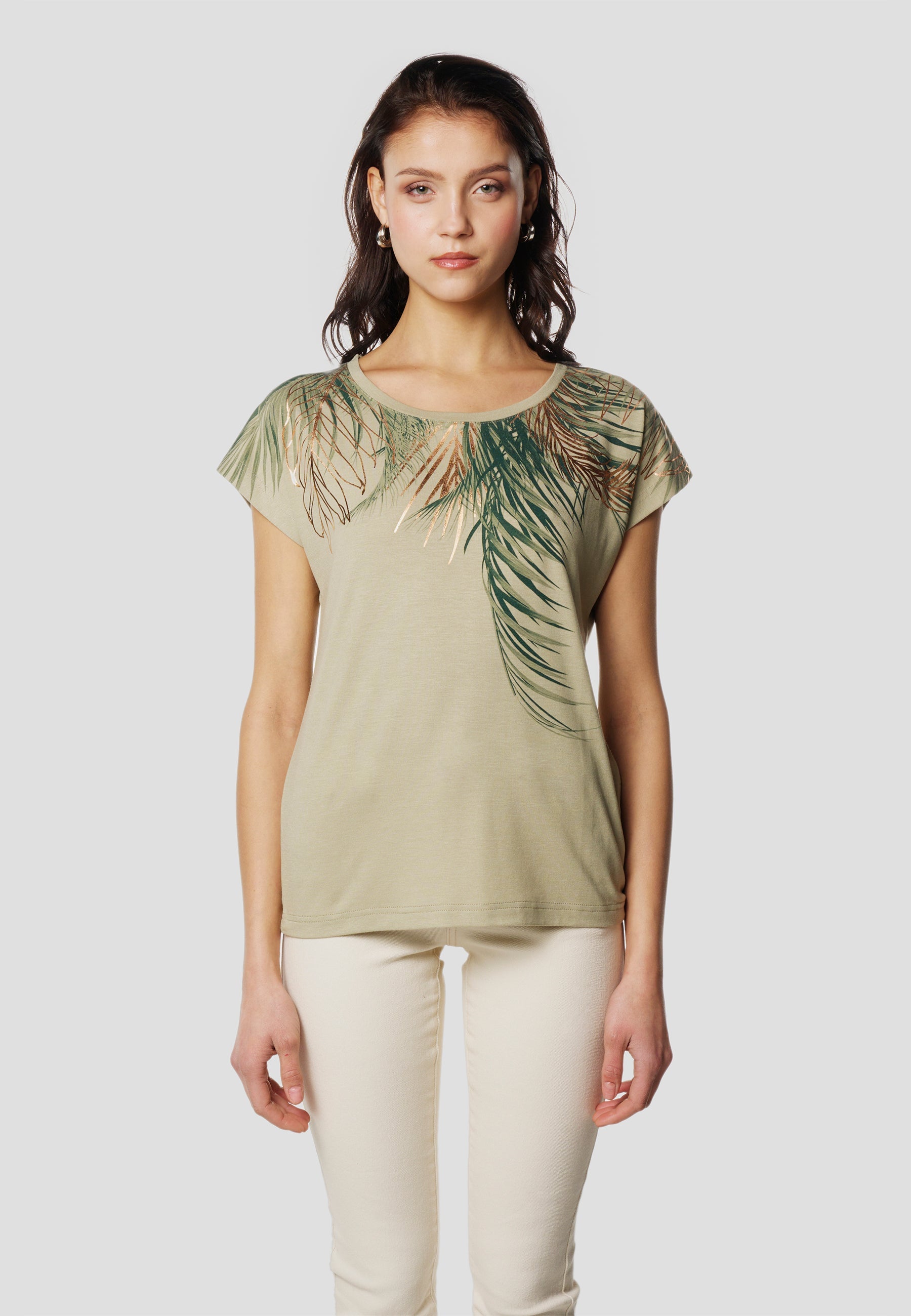 Camiseta Mujer Manga Corta Estampado Palmera – Koroshi 2612TP06