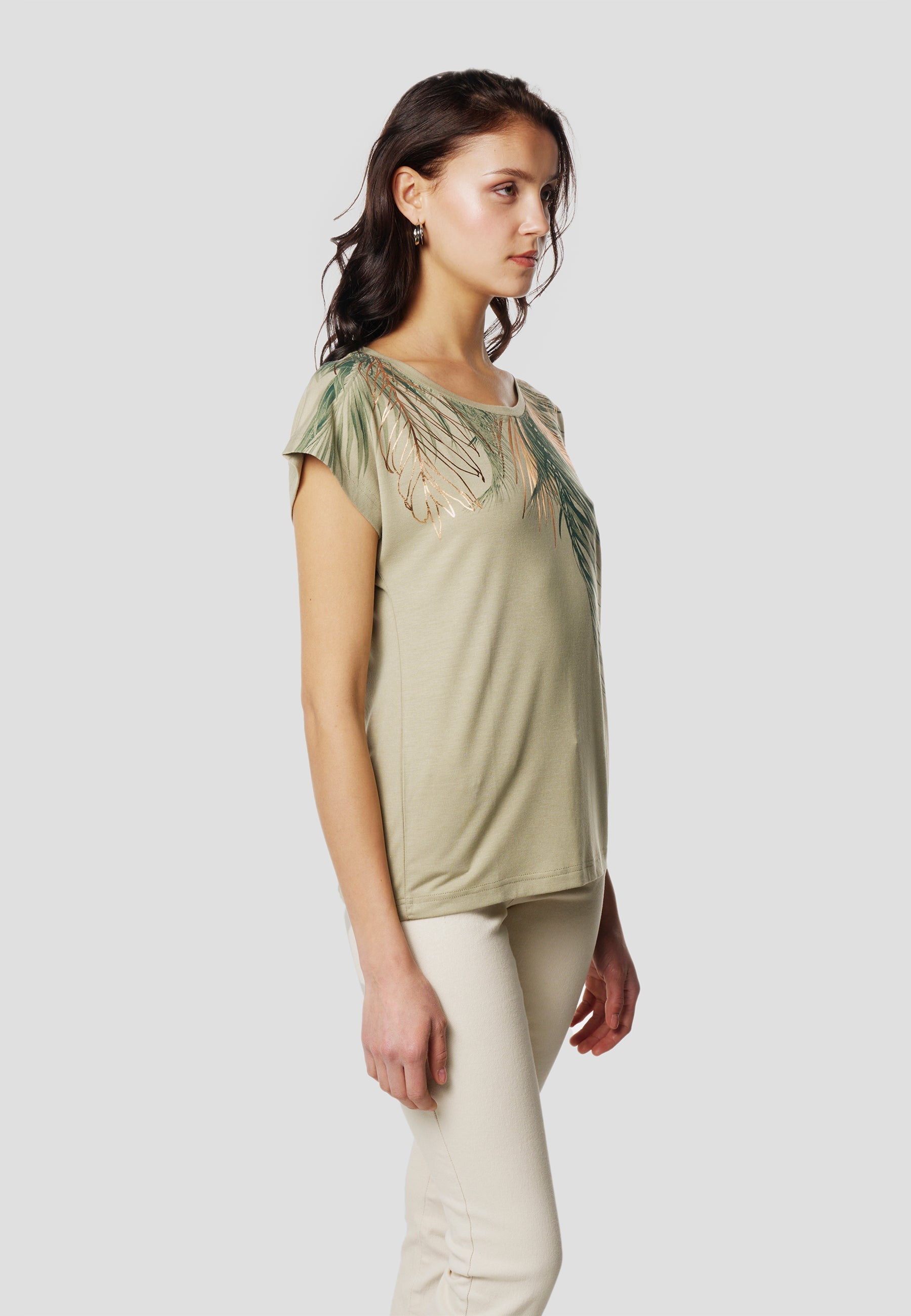 Camiseta Mujer Manga Corta Estampado Palmera – Koroshi 2612TP06