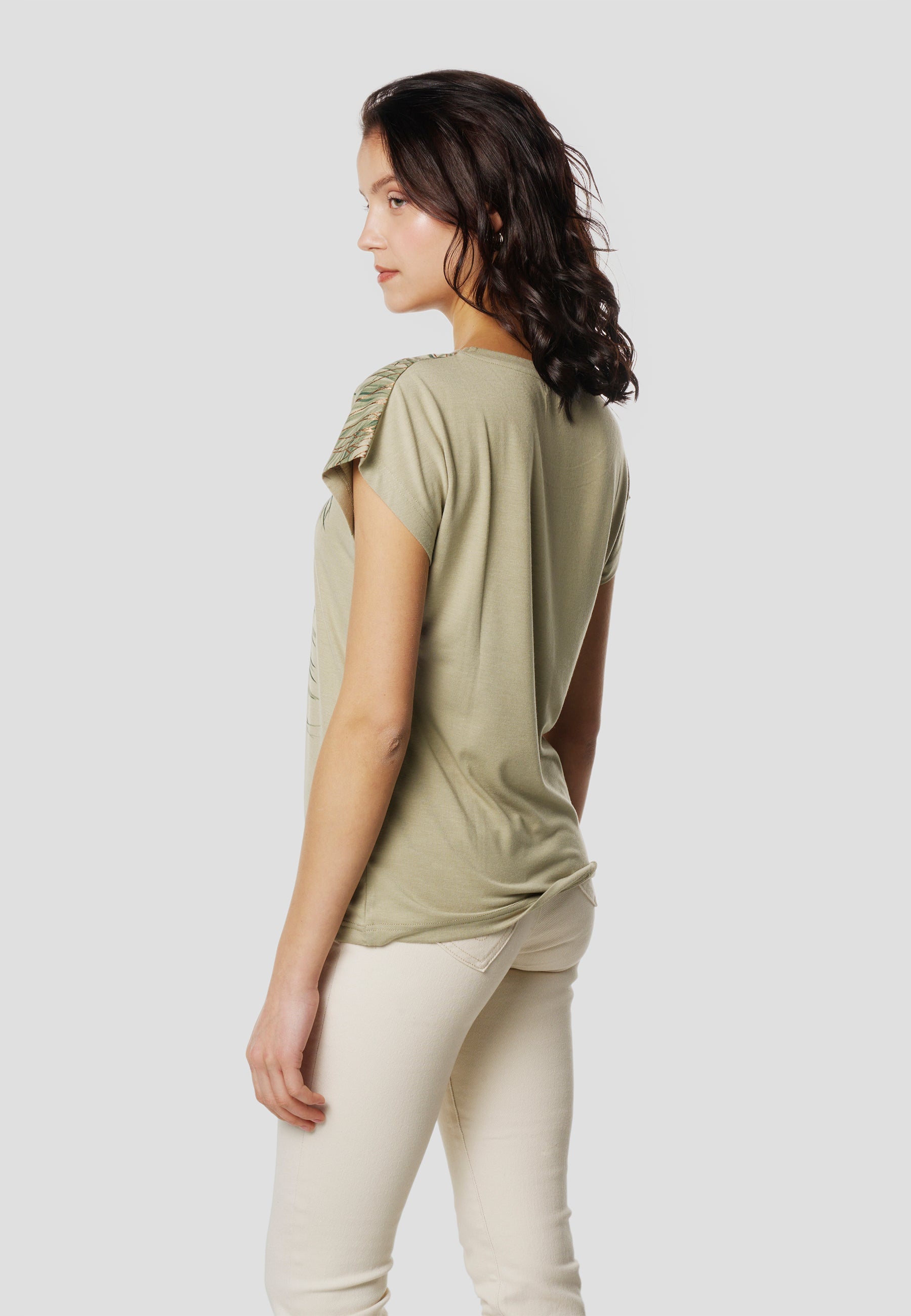 Camiseta Mujer Manga Corta Estampado Palmera – Koroshi 2612TP06