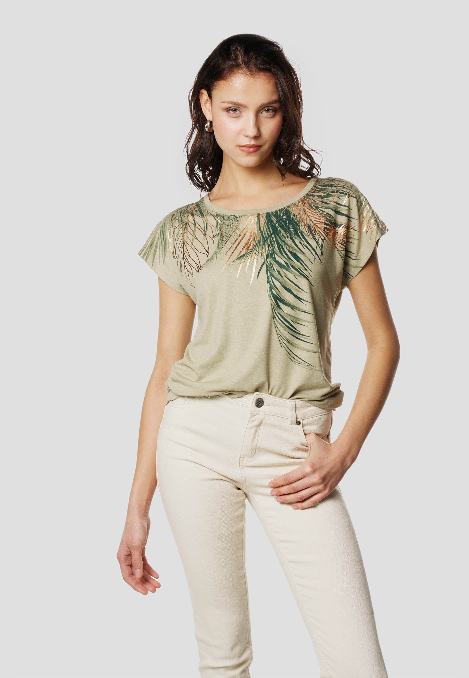 Camiseta Mujer Manga Corta Estampado Palmera – Koroshi 2612TP06
