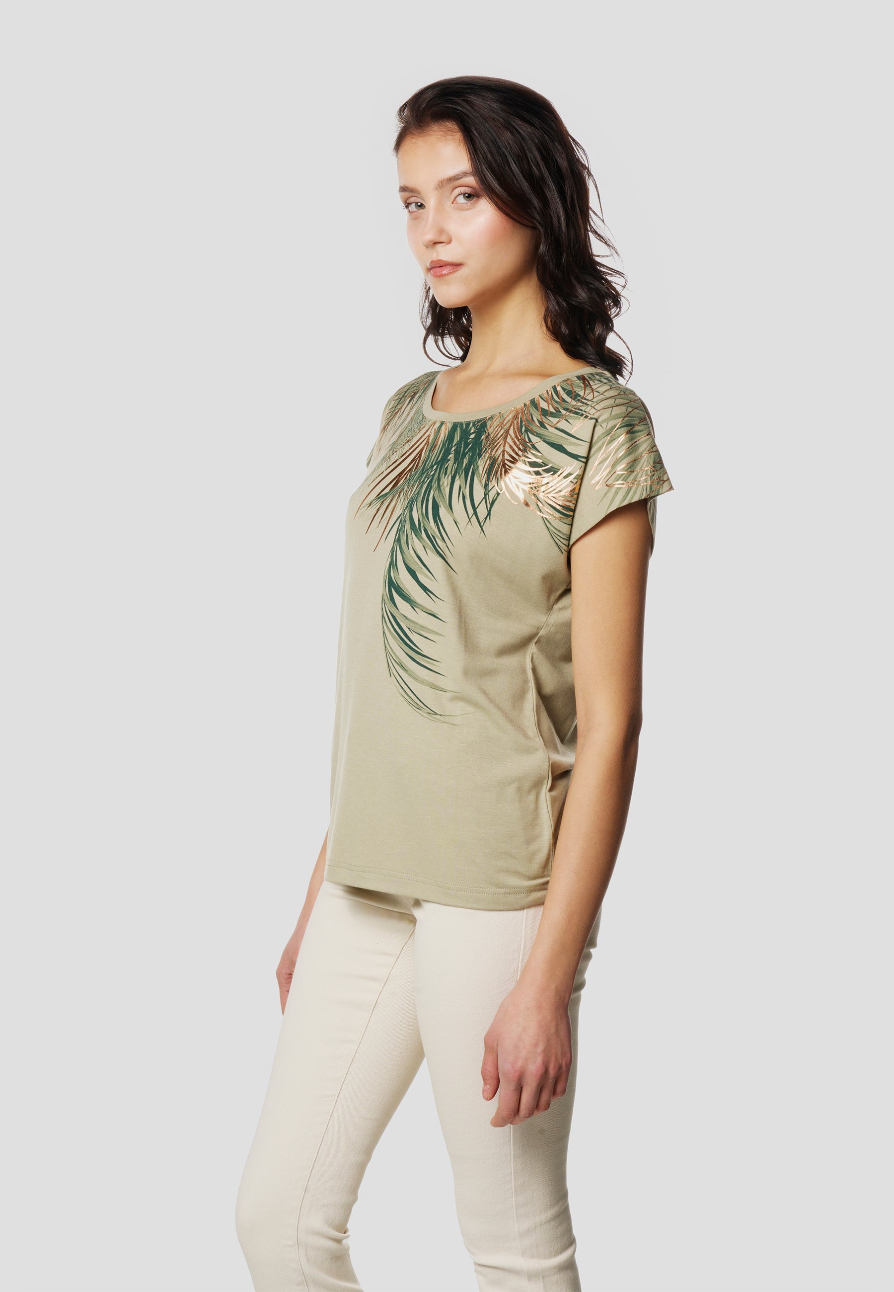 Camiseta Mujer Manga Corta Estampado Palmera – Koroshi 2612TP06