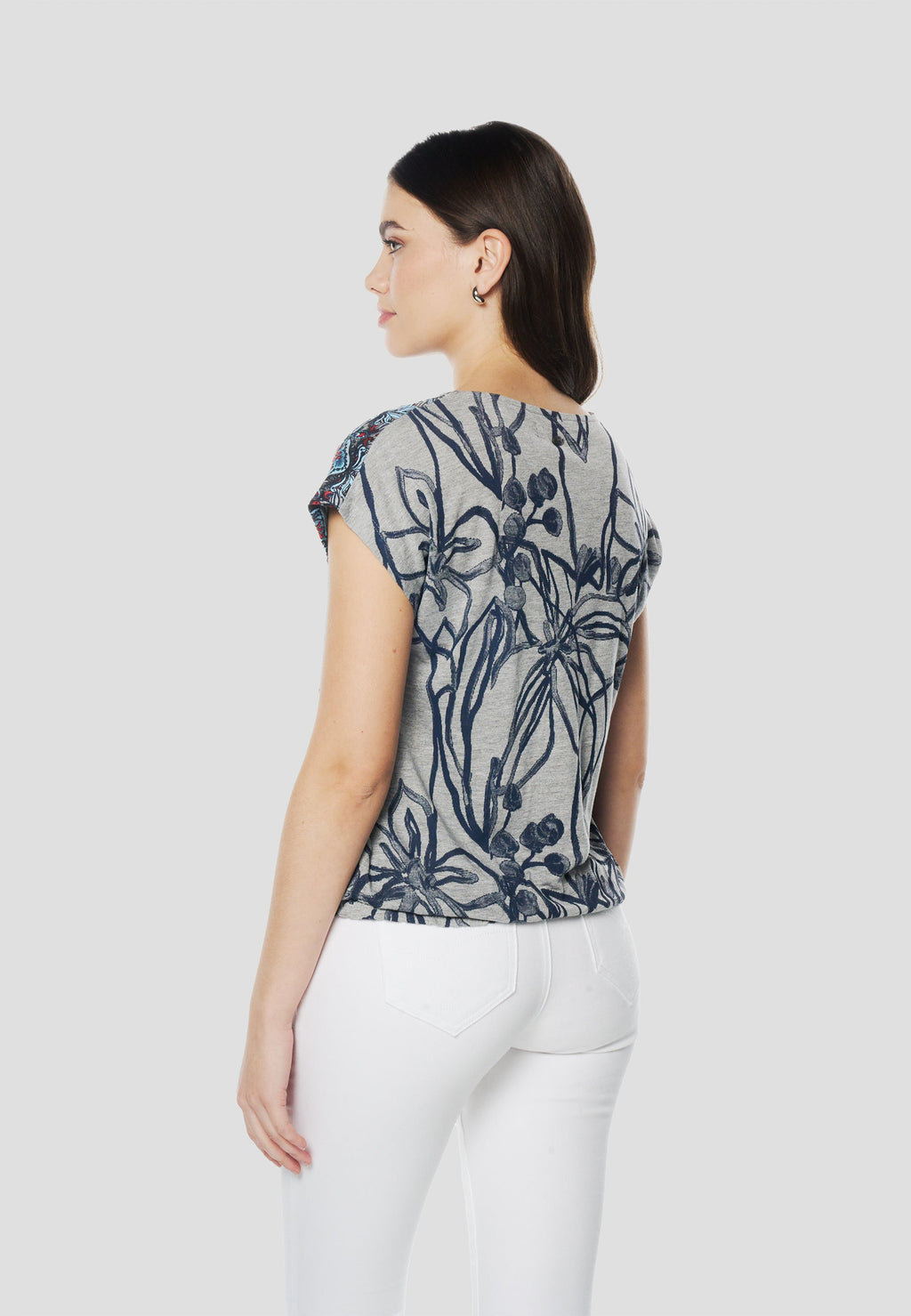 Camiseta Mujer Manga Corta Estampado Floral Mandala – Koroshi Gris