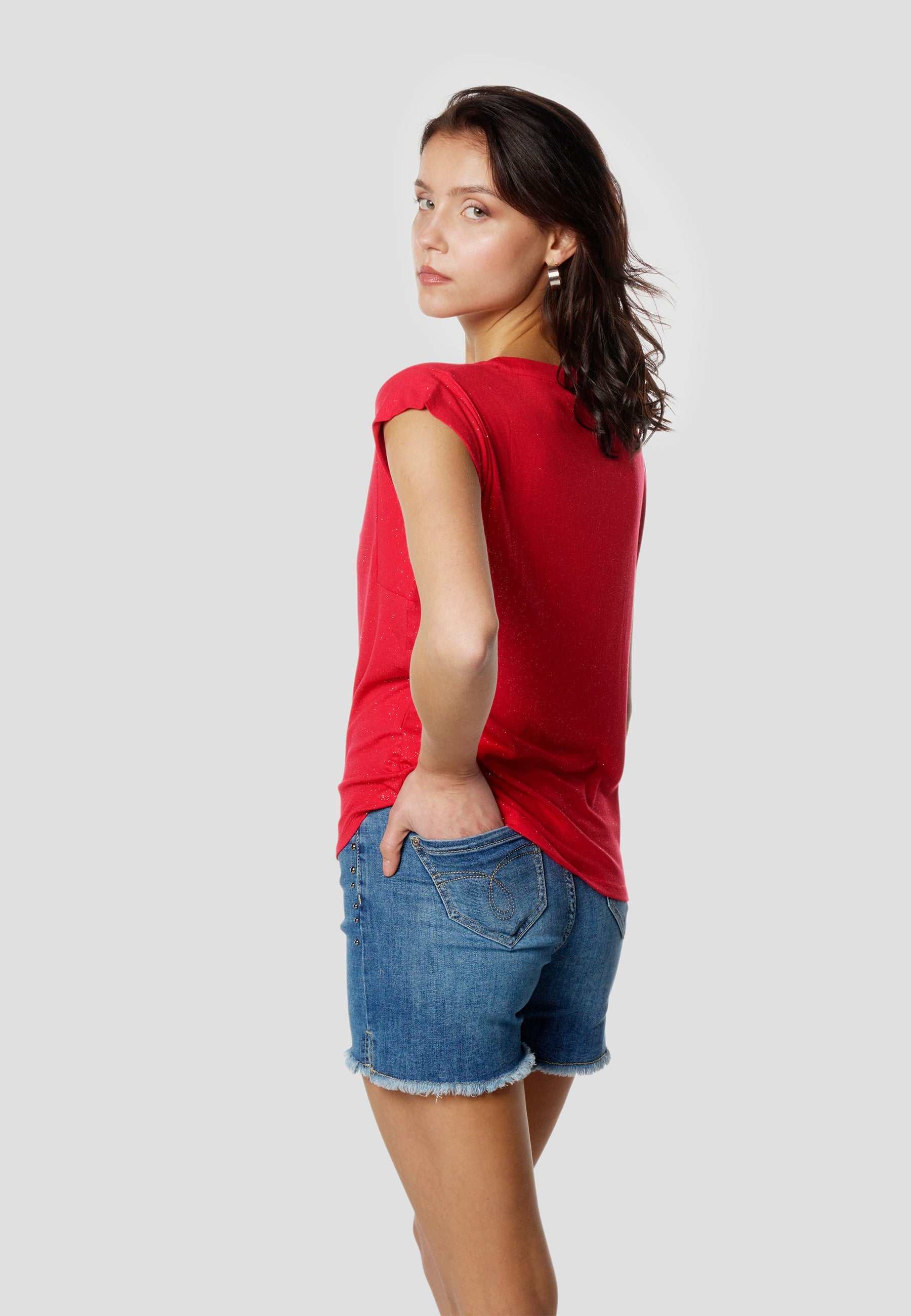 Camiseta Mujer Manga Corta Brillos con Logo – Koroshi 2612TP11
