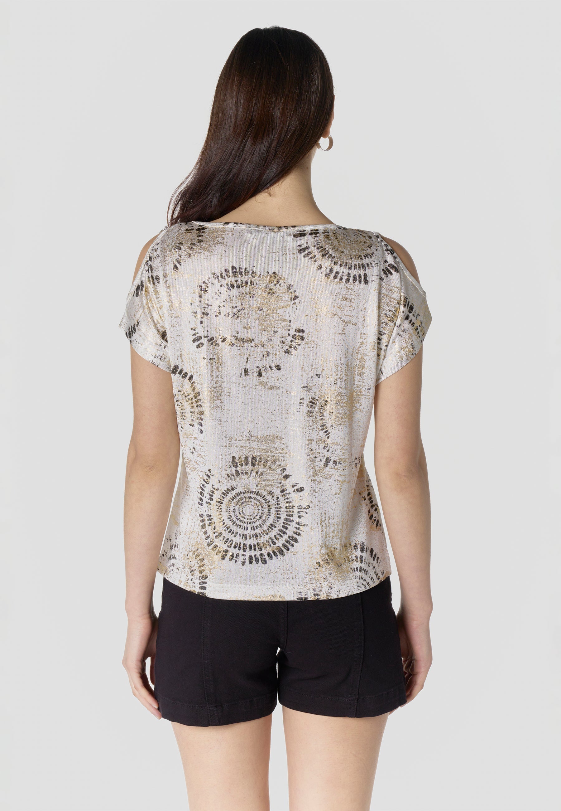 Camiseta Mujer Manga Corta Escote Pico Hombro Descubierto – Koroshi Blanca