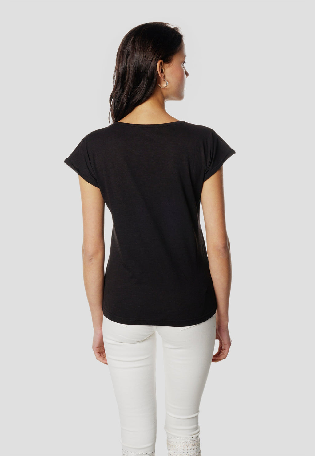 Camiseta Mujer Manga Corta Bordado Calado – Koroshi Negra