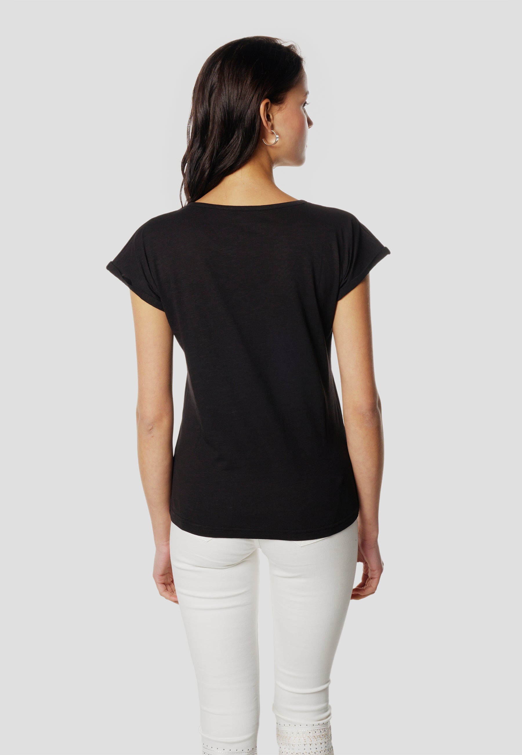 Camiseta Mujer Manga Corta Bordado Calado – Koroshi Negra