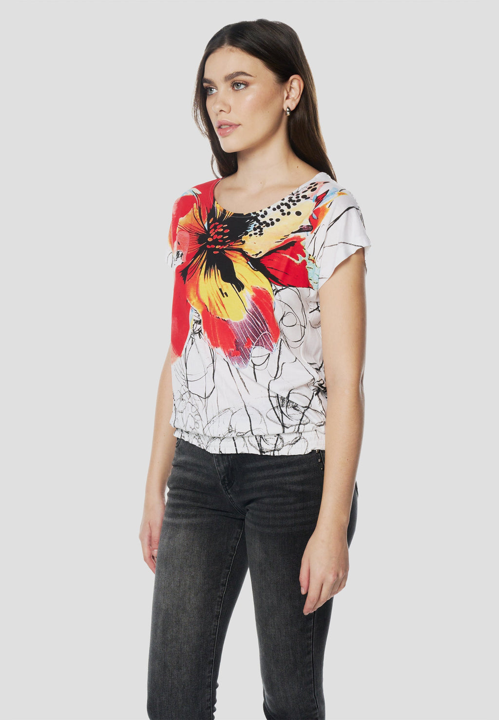 Camiseta Mujer Manga Corta Estampado Floral – Koroshi Blanca
