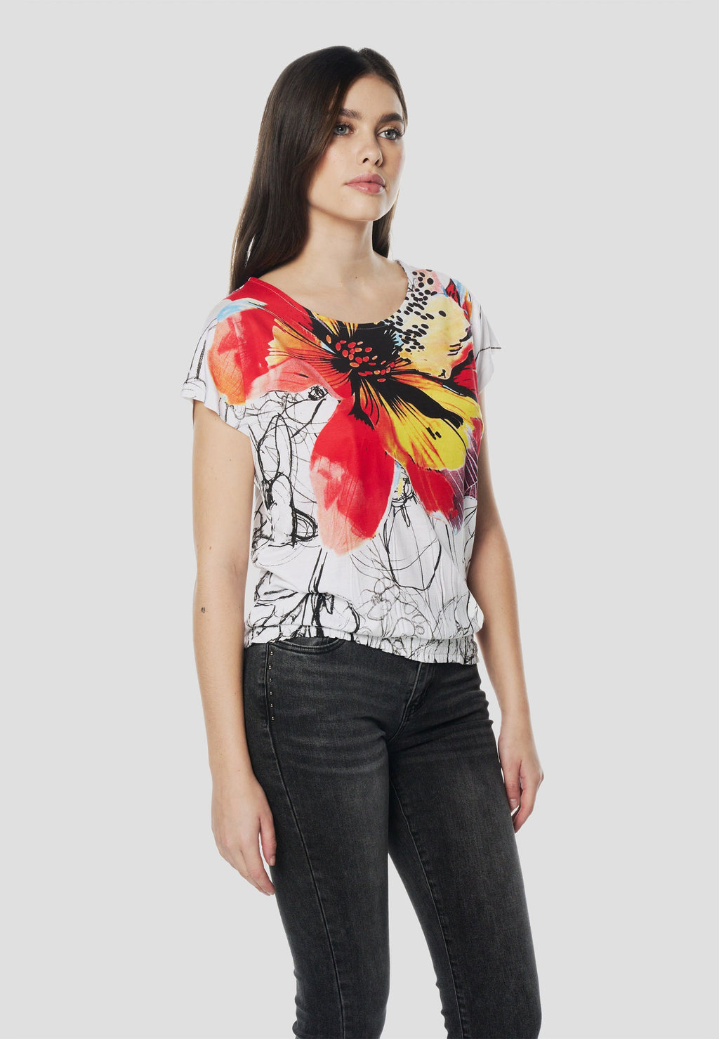 Camiseta Mujer Manga Corta Estampado Floral – Koroshi Blanca