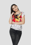 Camiseta Mujer Manga Corta Estampado Floral – Koroshi Blanca