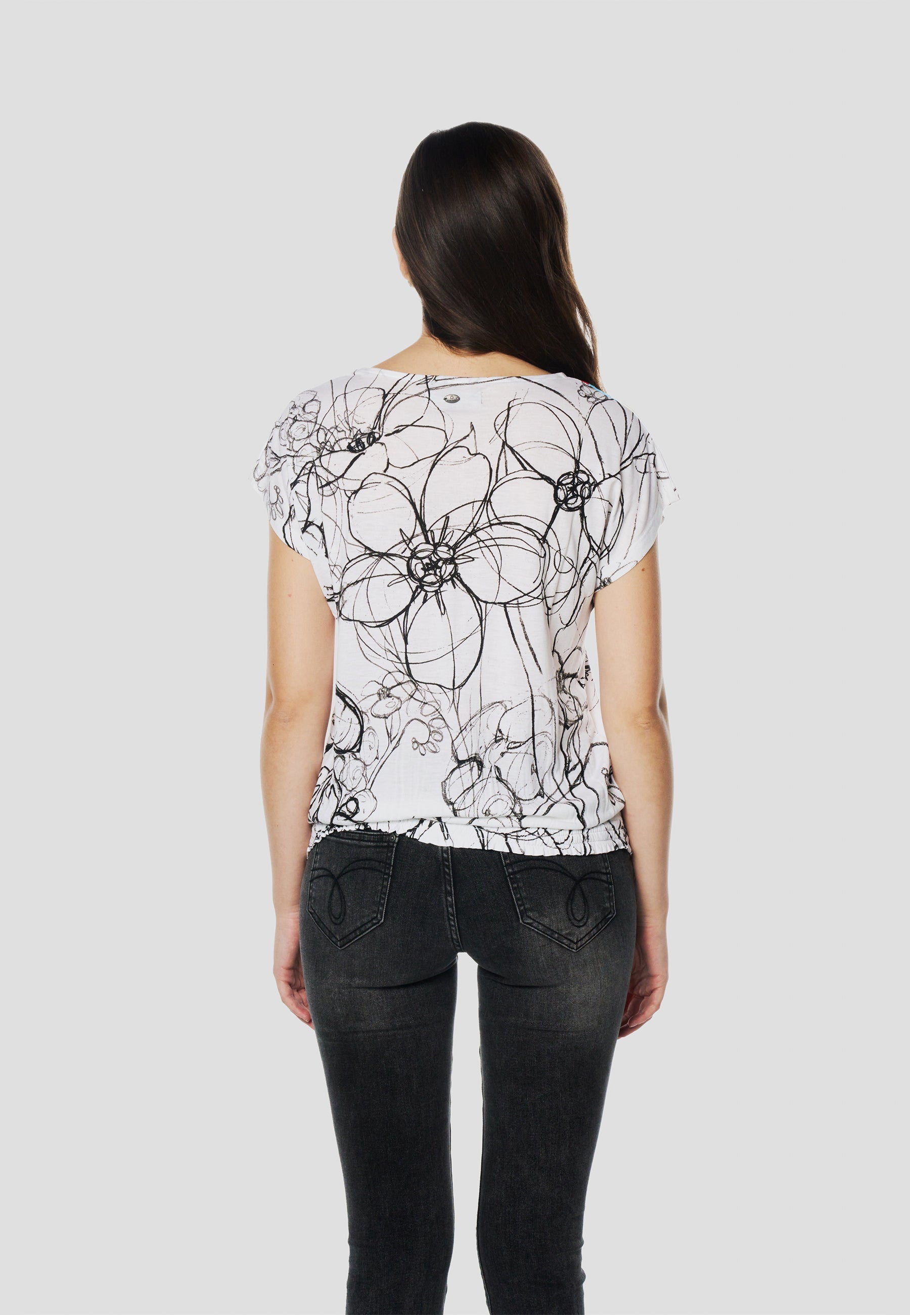 Camiseta Mujer Manga Corta Estampado Floral – Koroshi Blanca