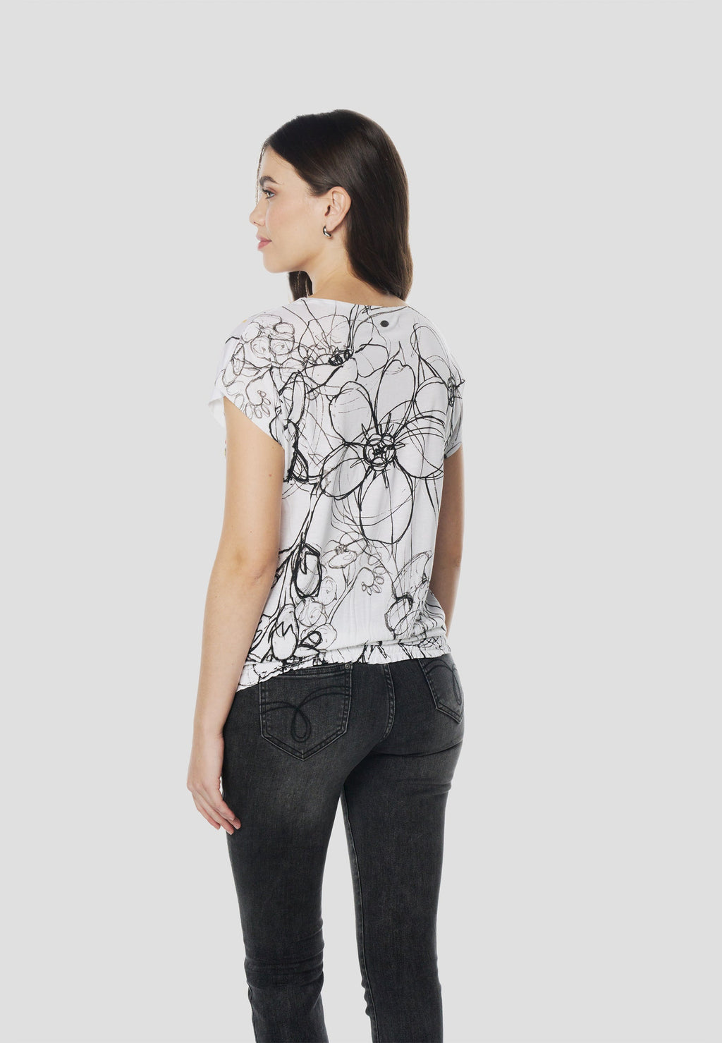 Camiseta Mujer Manga Corta Estampado Floral – Koroshi Blanca