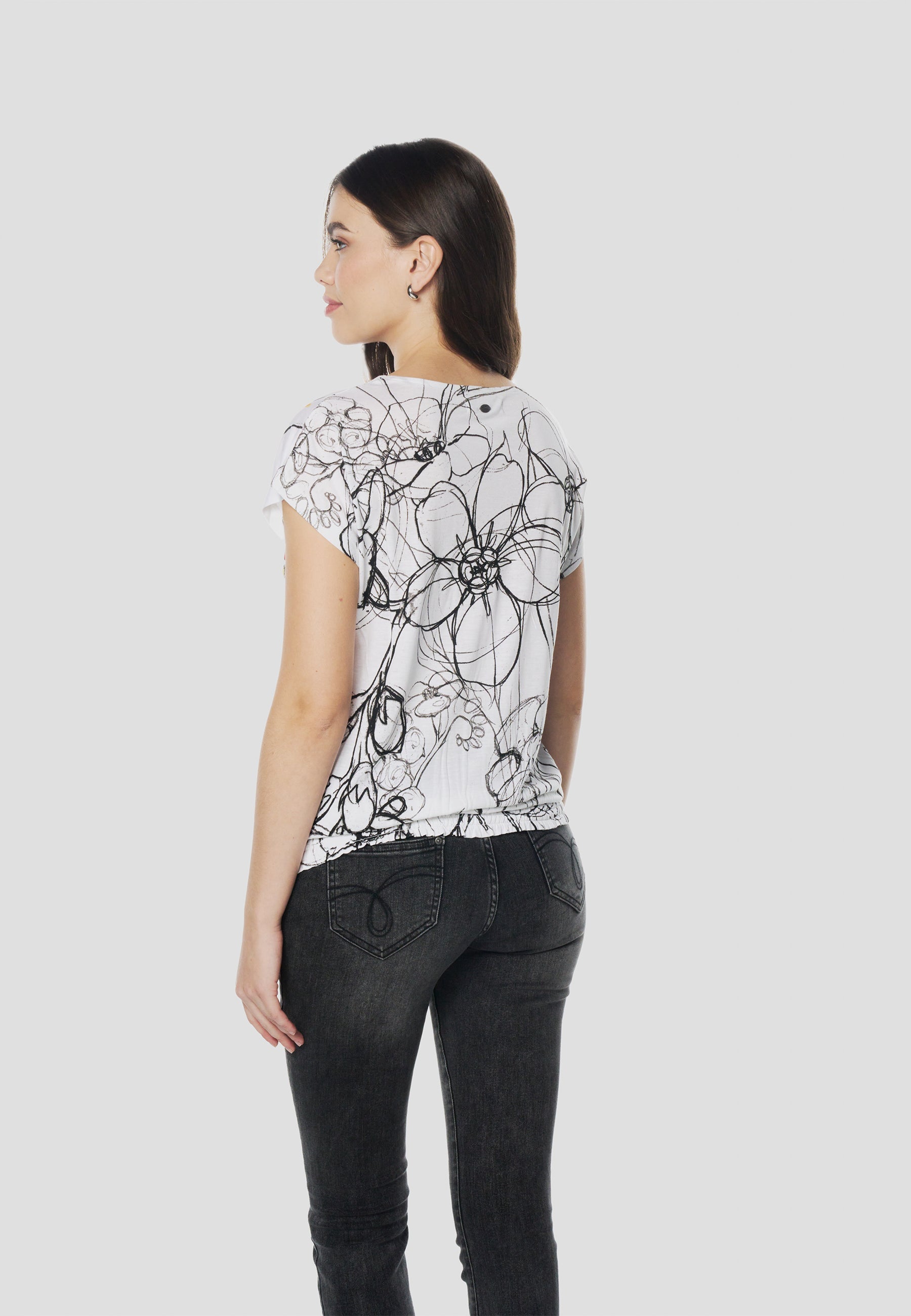 Camiseta Mujer Manga Corta Estampado Floral – Koroshi Blanca