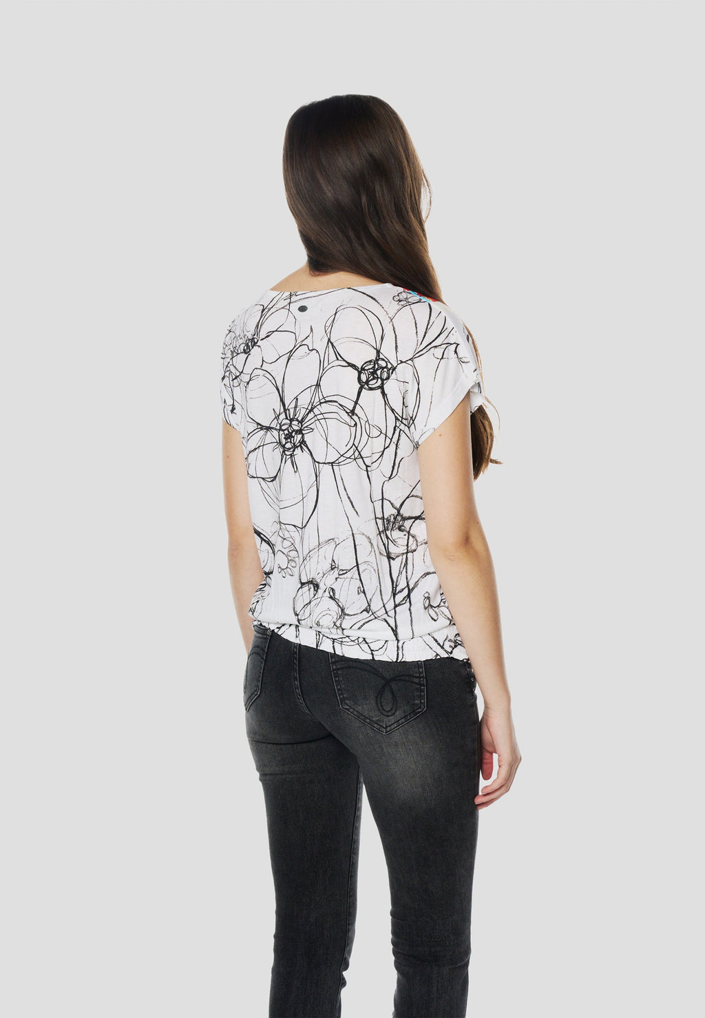 Camiseta Mujer Manga Corta Estampado Floral – Koroshi Blanca