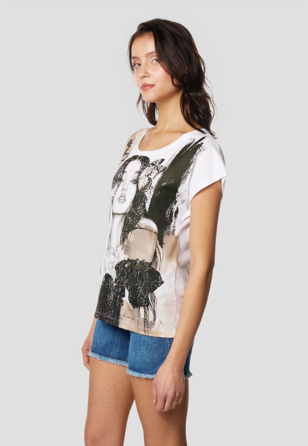 Camiseta Mujer Manga Corta Estampado Artístico – Koroshi Blanca