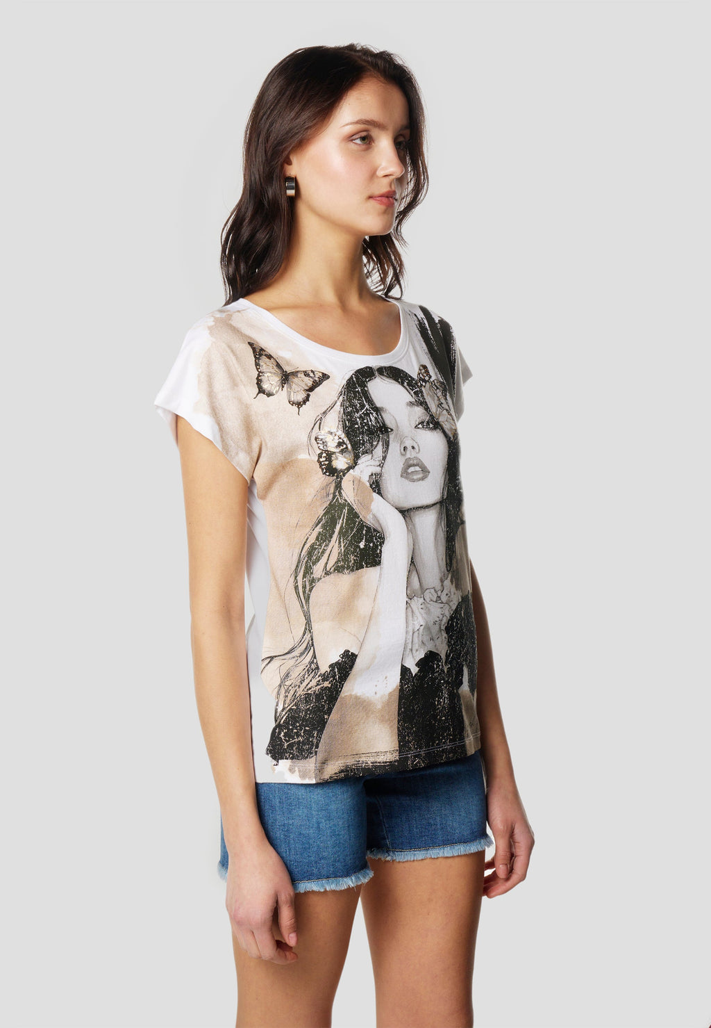 Camiseta Mujer Manga Corta Estampado Artístico – Koroshi Blanca